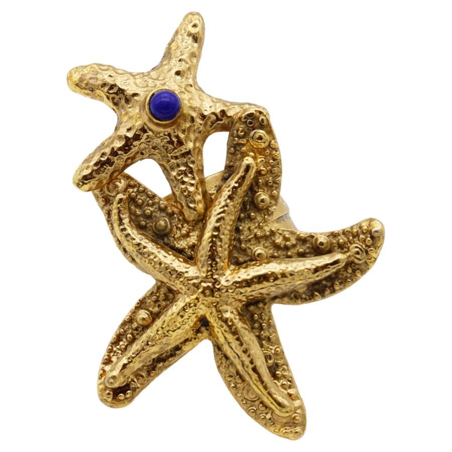 Yves Saint Laurent YSL Arty Large Double Starfish Statement Navy Dot Ring, US 6 For Sale