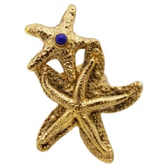 Yves Saint Laurent YSL Arty Large Double Starfish Statement Navy Dot Ring, US 6
