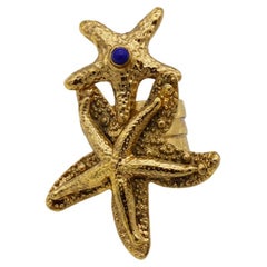 Yves Saint Laurent YSL Arty Large Double Starfish Statement Navy Dot Ring, US 6