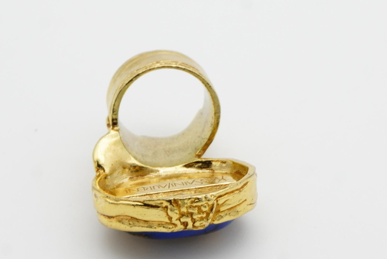Yves Saint Laurent YSL Arty Large Lapis Navy Cabochon Foil Cocktail Ring, US 5 For Sale 7