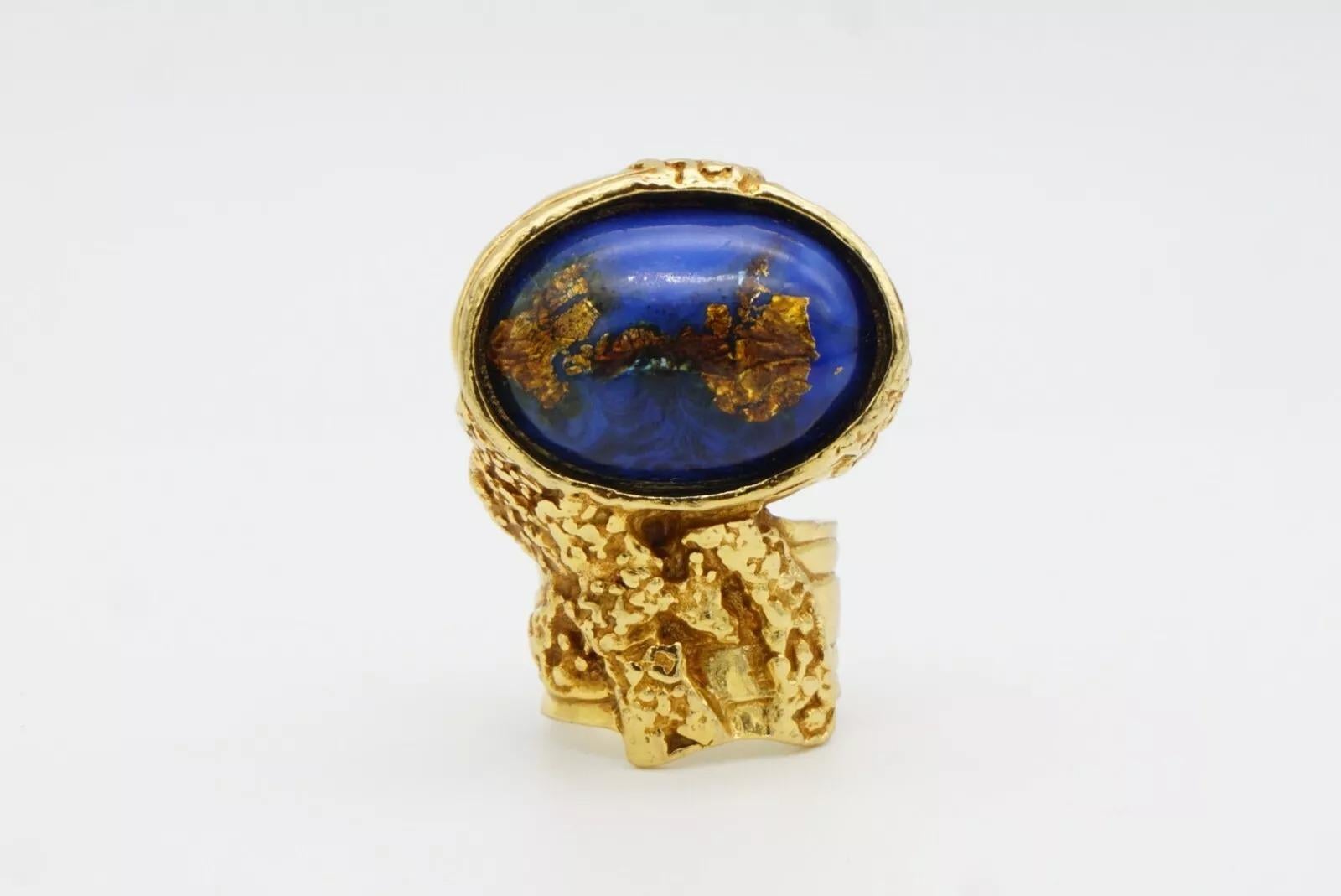 Yves Saint Laurent YSL Arty Anello da Cocktail con Lamina di Lapis Navy, US 5 in vendita 10