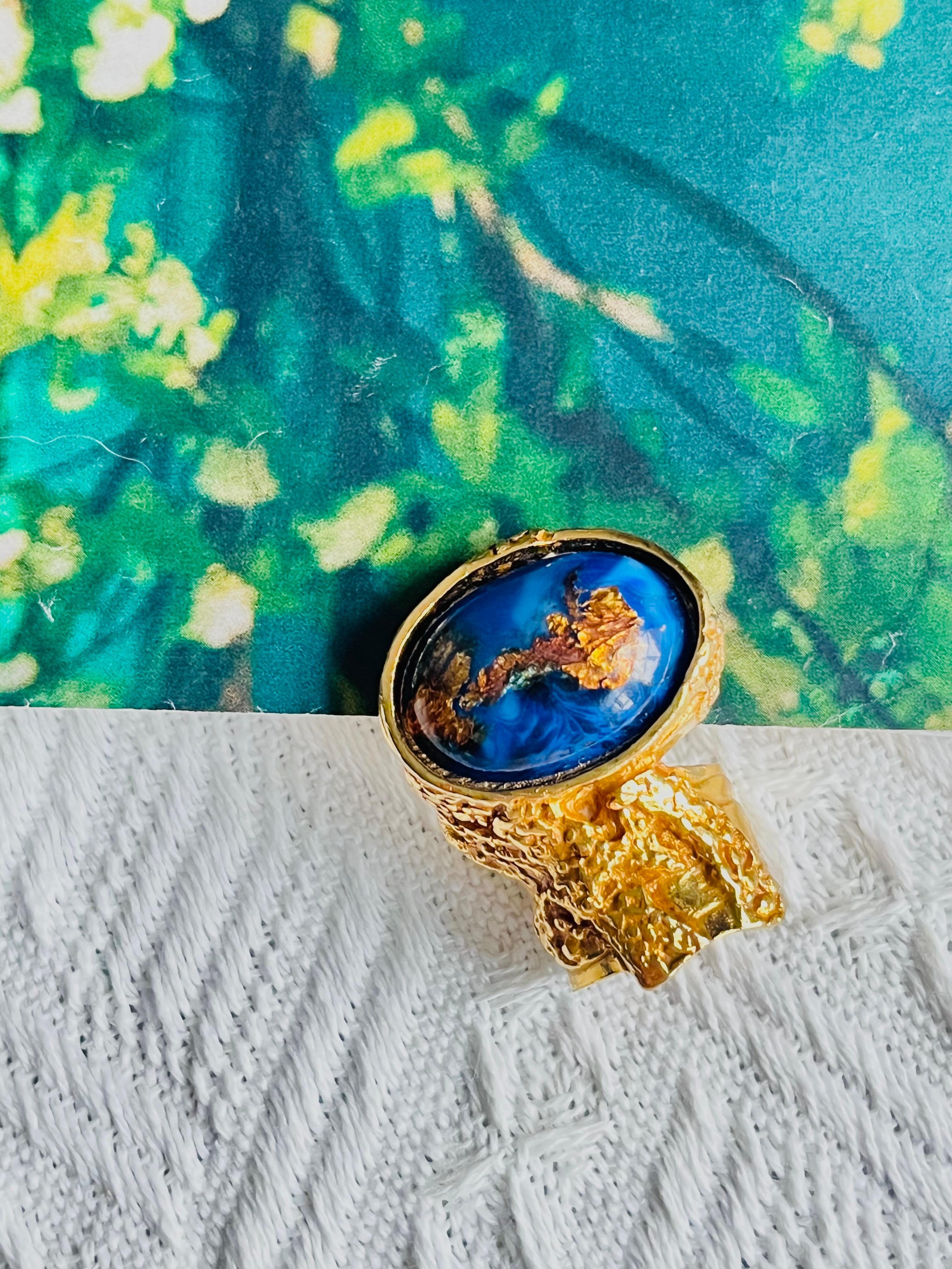 Yves Saint Laurent YSL Arty Large Lapis Navy Cabochon Foil Cocktail Ring, US 5 In Excellent Condition For Sale In Wokingham, England