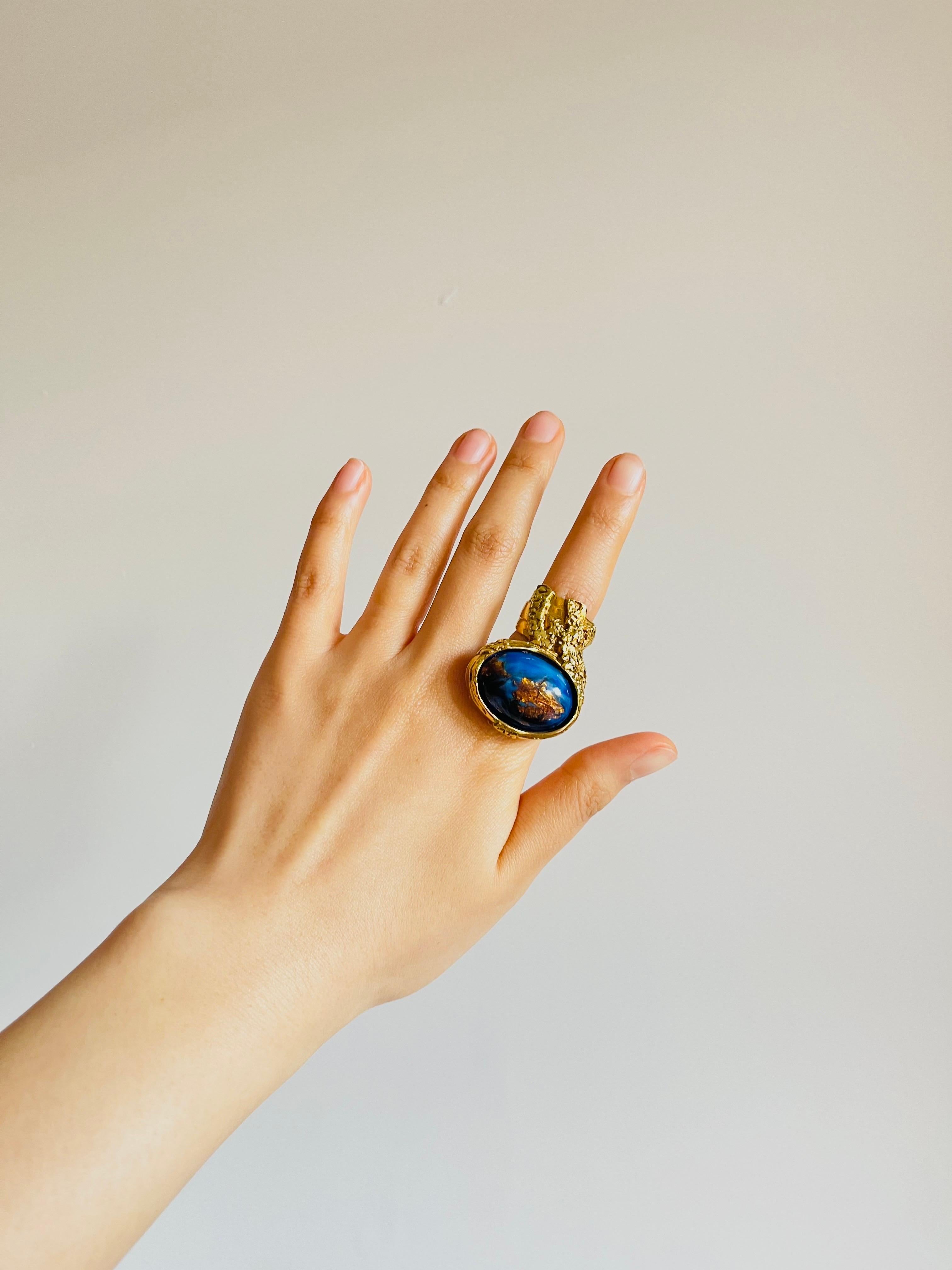Yves Saint Laurent YSL Arty Large Lapis Navy Cabochon Foil Cocktail Ring, US 5 For Sale 1