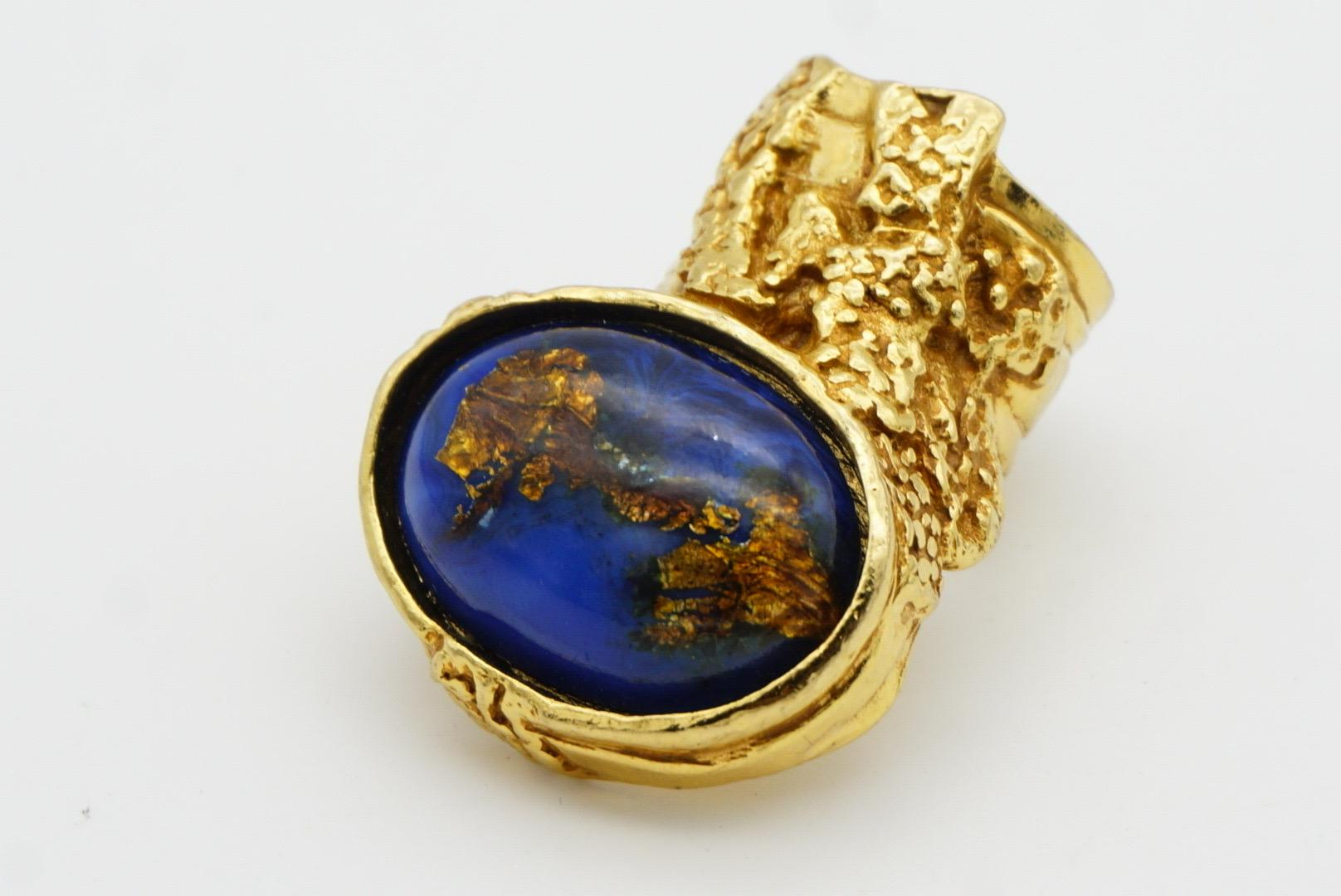 Yves Saint Laurent YSL Arty Large Lapis Navy Cabochon Foil Cocktail Ring, US 5 For Sale 3