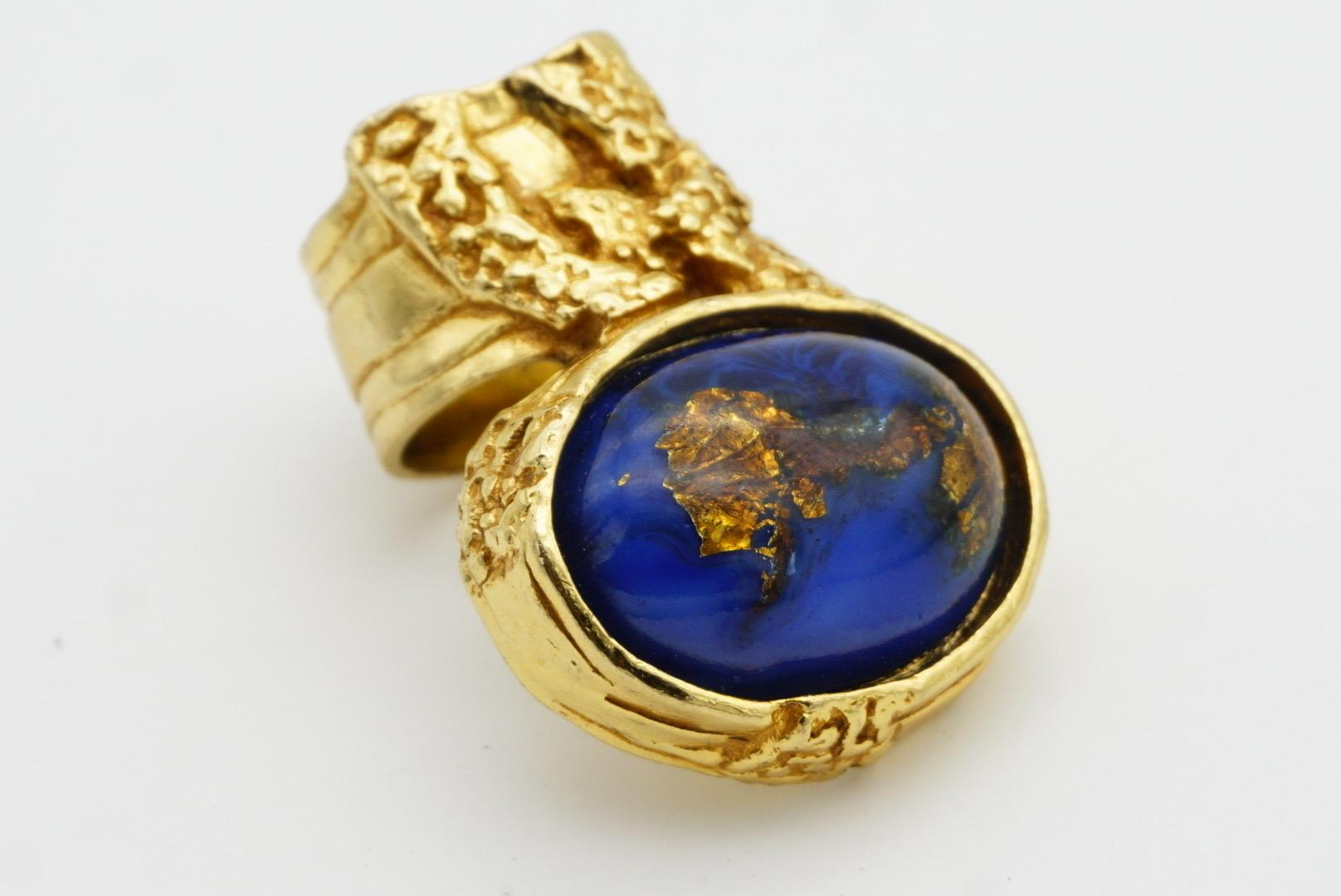 Yves Saint Laurent YSL Arty Large Lapis Navy Cabochon Foil Cocktail Ring, US 5 For Sale 4