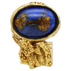 Yves Saint Laurent YSL Arty Large Lapis Navy Cabochon Foil Cocktail Ring, US 5