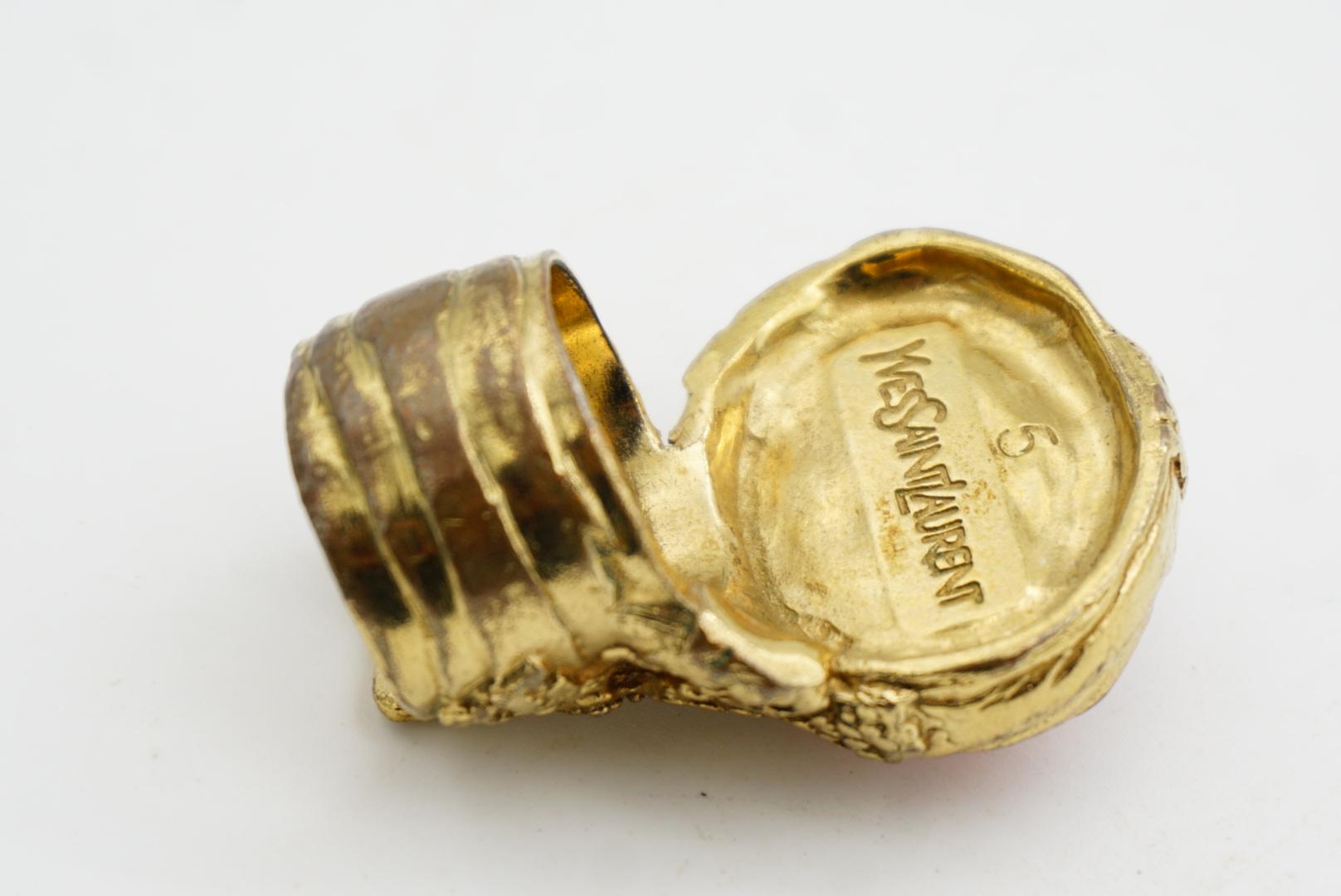 Yves Saint Laurent YSL Arty Anillo de cóctel grueso con cabujón oval rosa grande, US 5 en venta 6