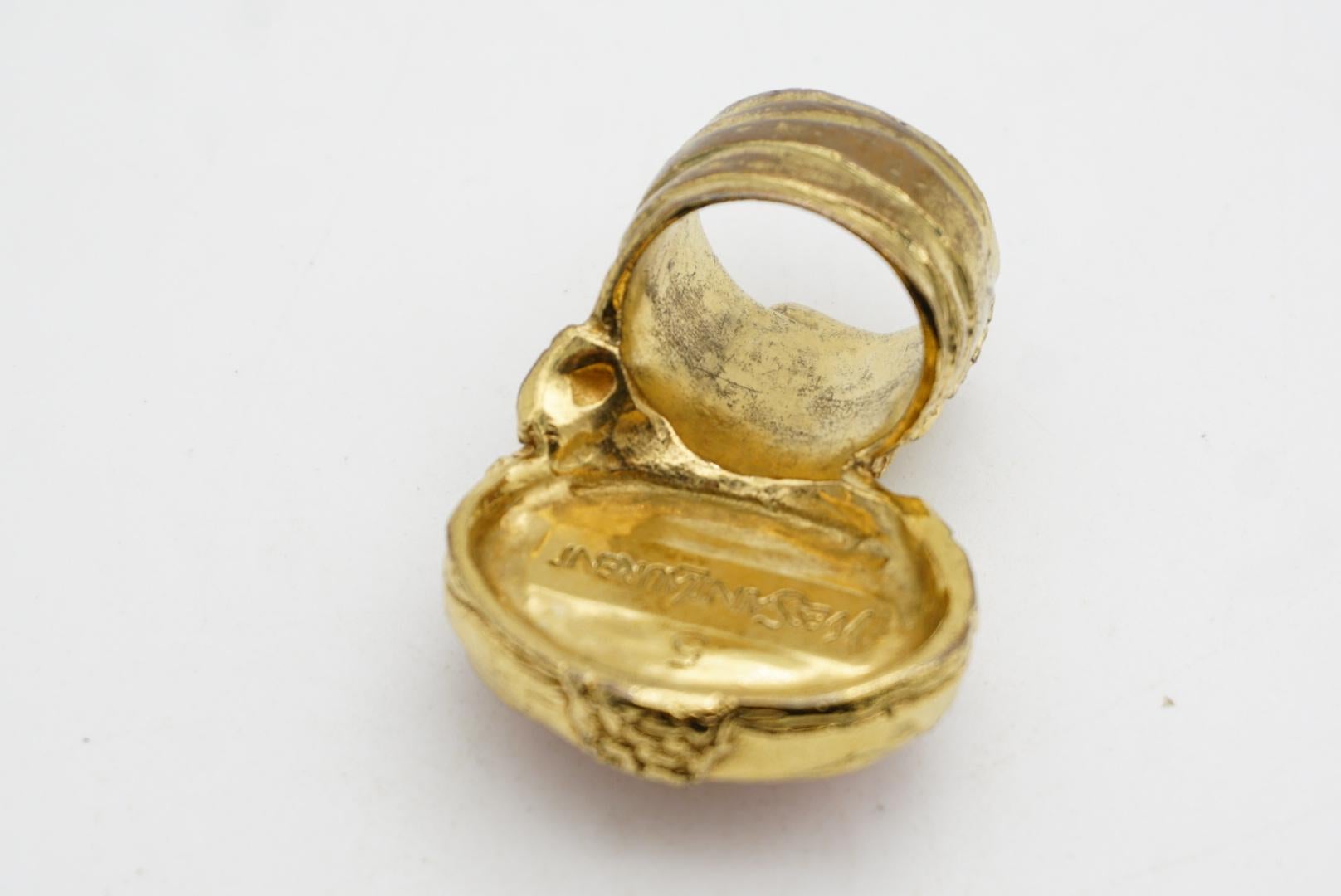 Yves Saint Laurent YSL Arty Anillo de cóctel grueso con cabujón oval rosa grande, US 5 en venta 8