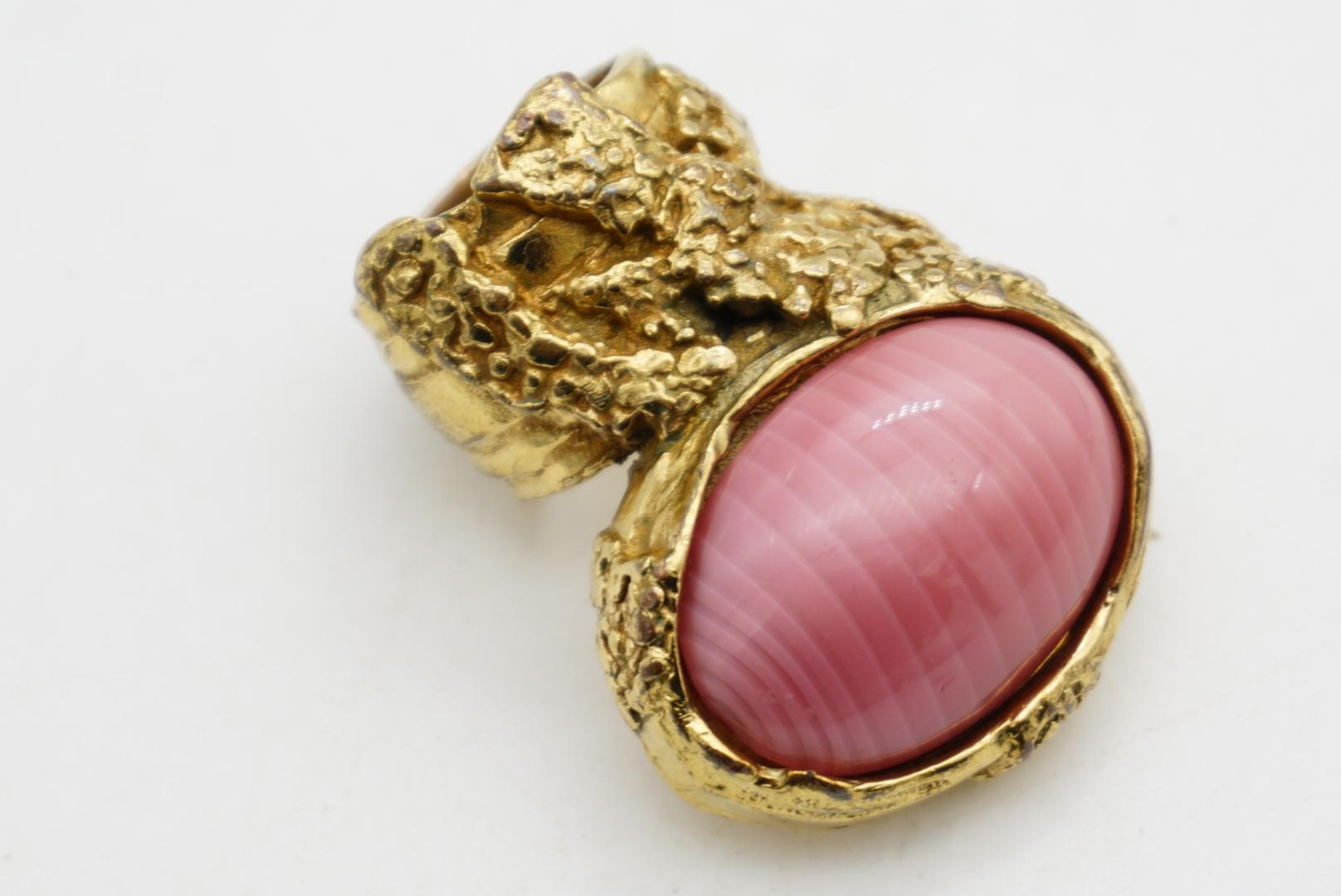 Yves Saint Laurent YSL Arty Anillo de cóctel grueso con cabujón oval rosa grande, US 5 en venta 9
