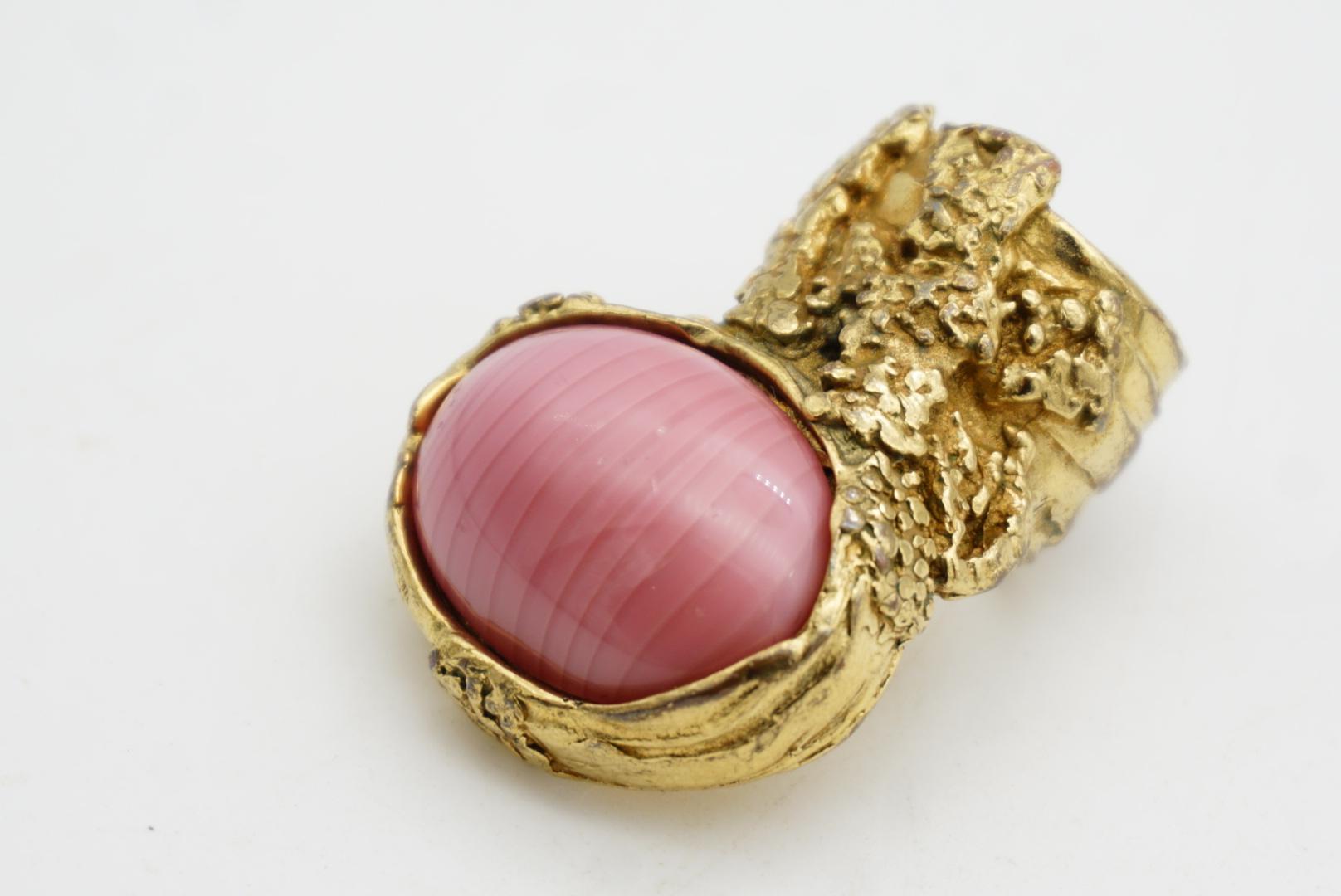 Yves Saint Laurent YSL Arty Anillo de cóctel grueso con cabujón oval rosa grande, US 5 en venta 4