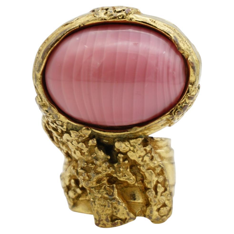 Yves Saint Laurent YSL Arty Large Pink Oval Cabochon Chunky Cocktail Ring, US 5