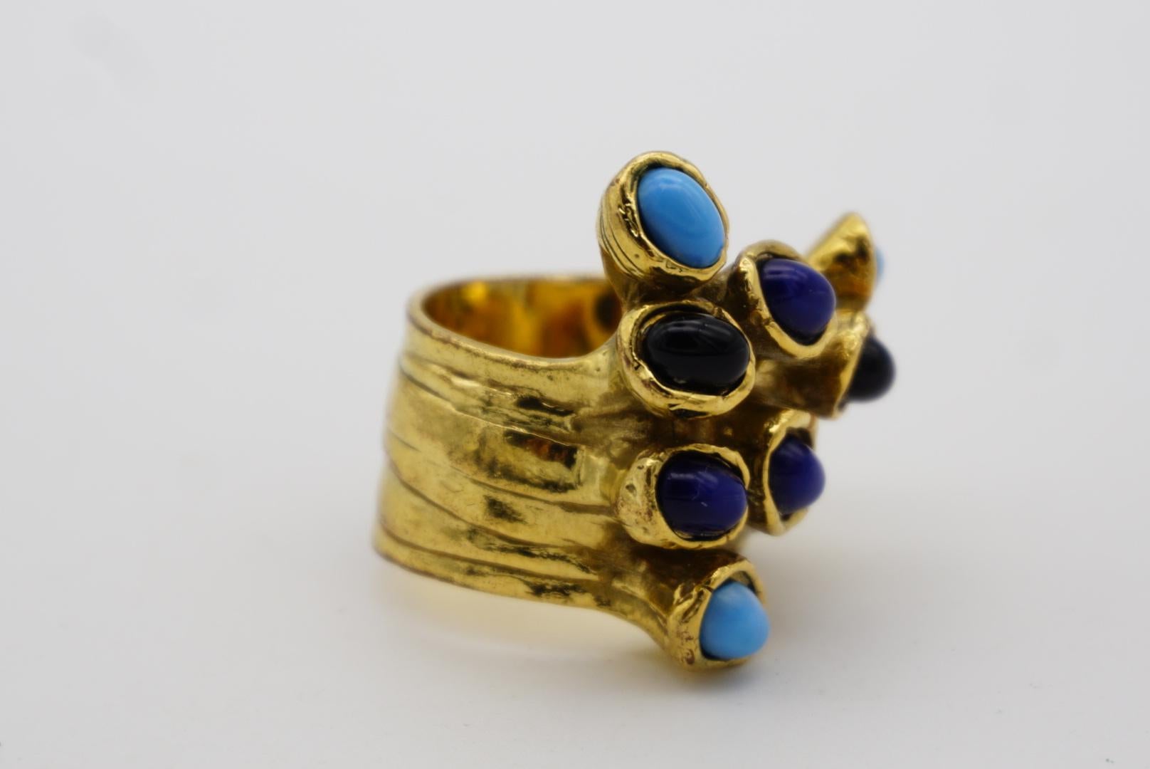 Yves Saint Laurent YSL Arty Marineblauer und schwarzer Emaille Chunky Goldring, Größe 7 im Angebot 5