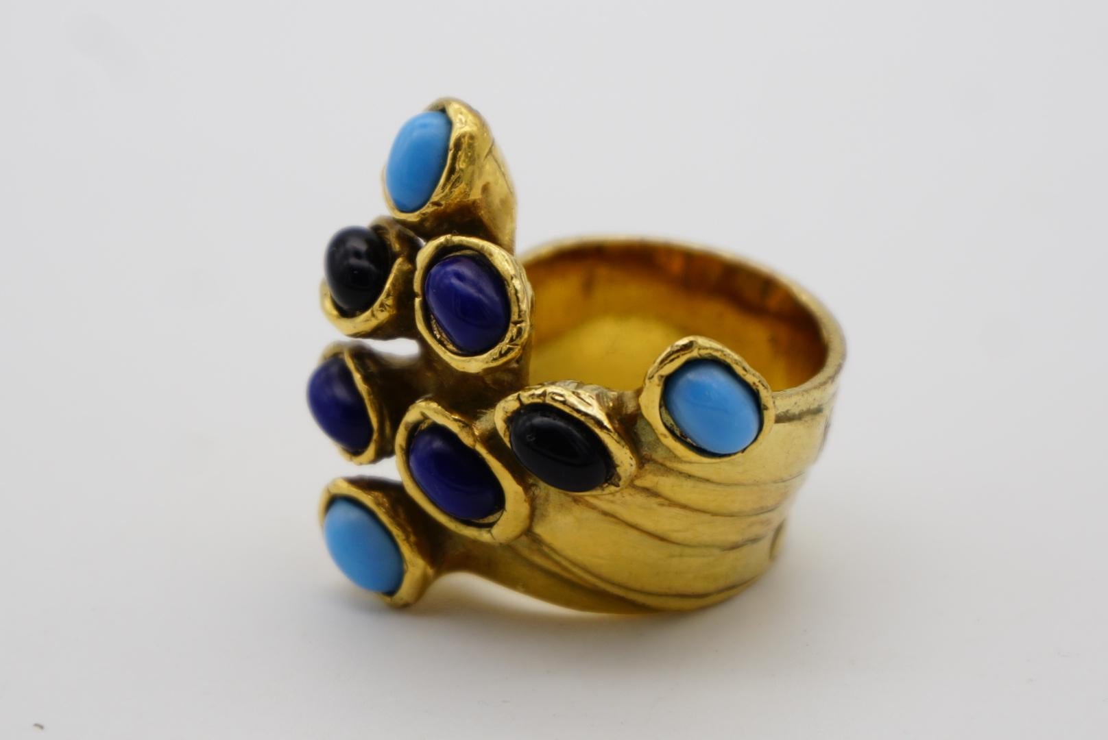 Yves Saint Laurent YSL Arty Marineblauer und schwarzer Emaille Chunky Goldring, Größe 7 im Angebot 6