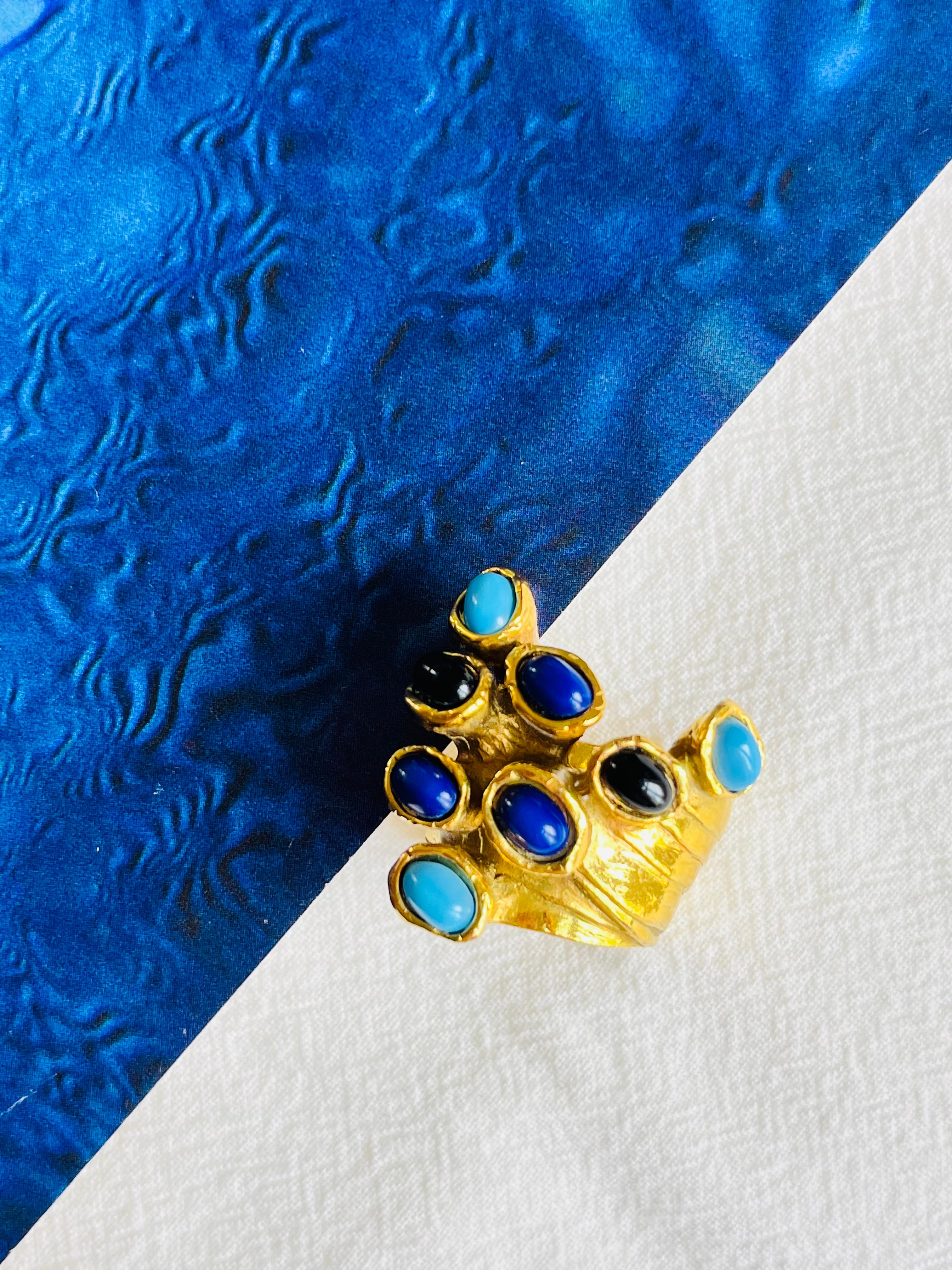 Yves Saint Laurent YSL Arty Marineblauer und schwarzer Emaille Chunky Goldring, Größe 7 im Zustand „Gut“ im Angebot in Wokingham, England