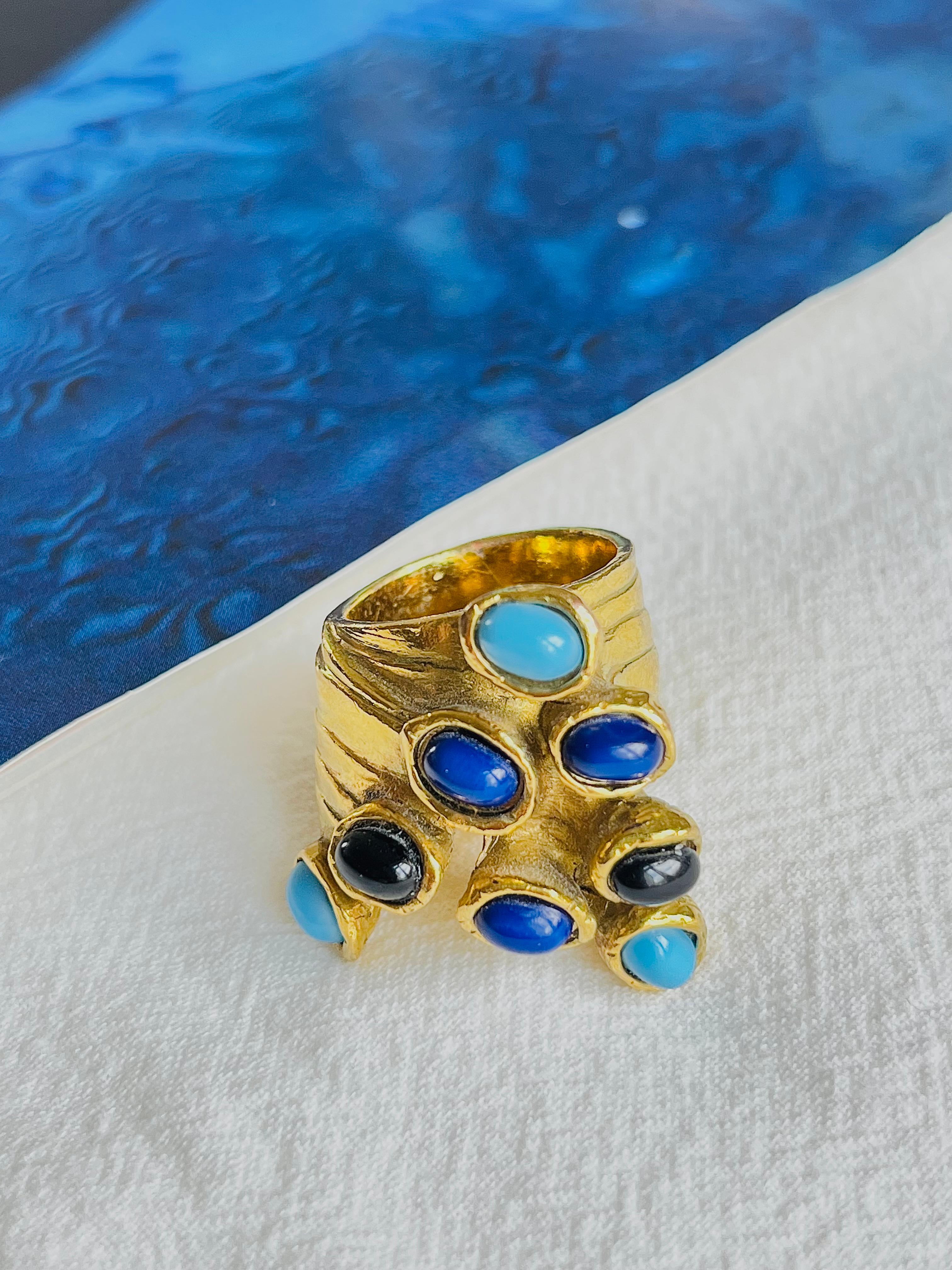 Yves Saint Laurent YSL Arty Marineblauer und schwarzer Emaille Chunky Goldring, Größe 7 für Damen oder Herren im Angebot