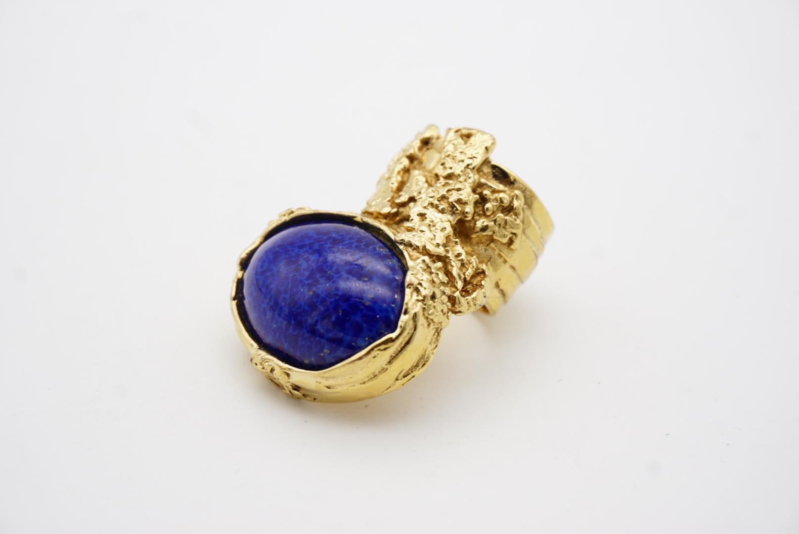 Yves Saint Laurent YSL Arty Navy Blue Cabochon Statement Chunky Gold Ring, US 8 5