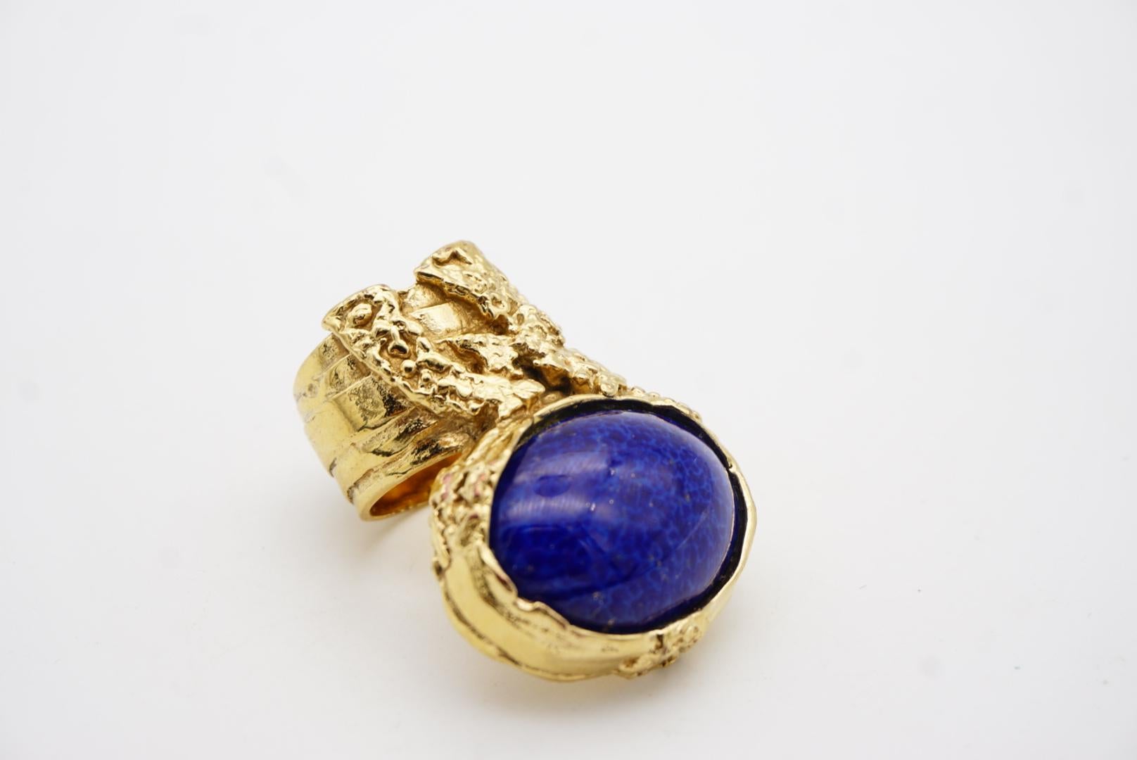Yves Saint Laurent YSL Arty Navy Blue Cabochon Statement Chunky Gold Ring, US 8 6