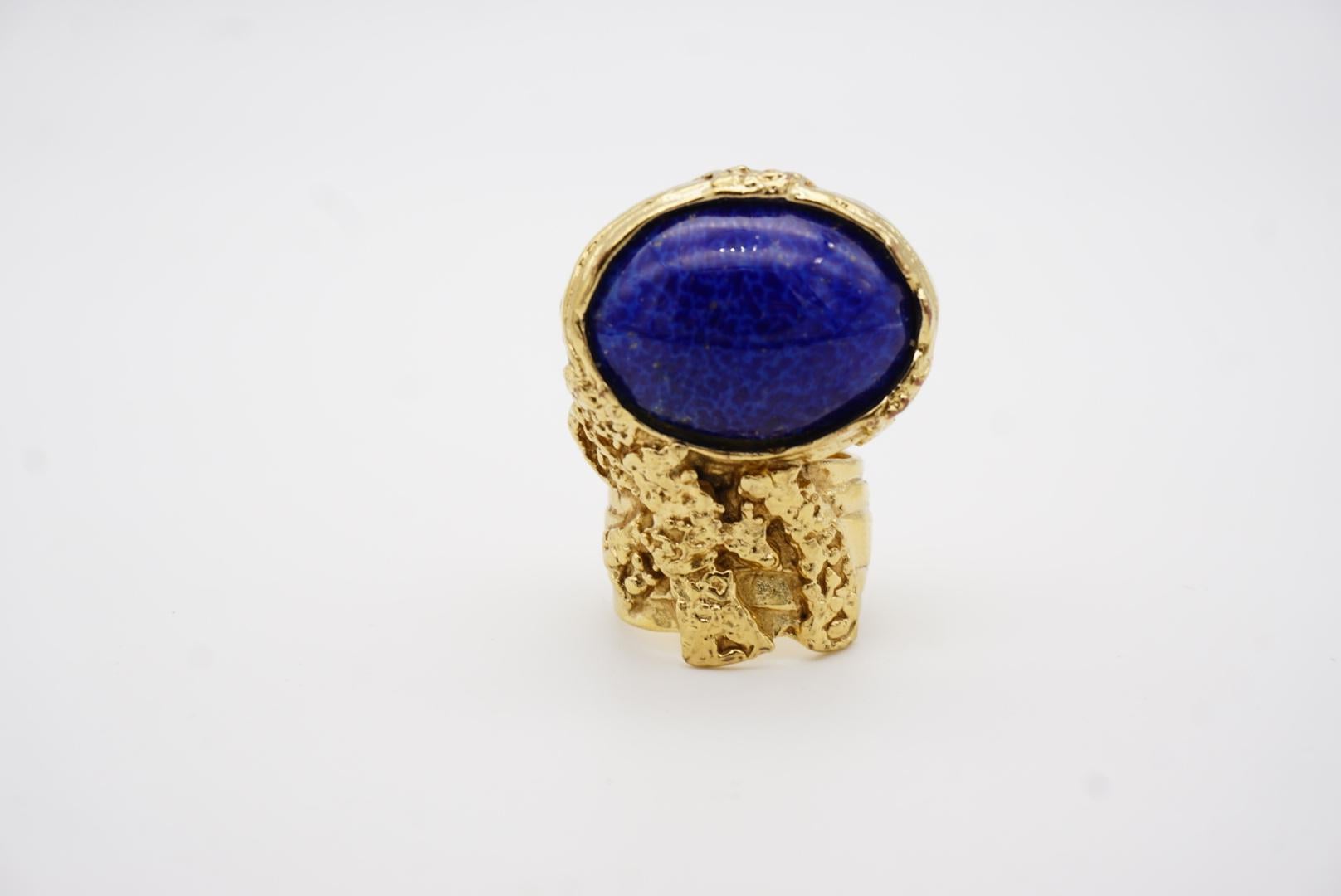 Yves Saint Laurent YSL Arty Navy Blue Cabochon Statement Chunky Gold Ring, US 8 4