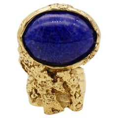 Yves Saint Laurent YSL Arty Navy Blue Cabochon Statement Chunky Gold Ring, US 8
