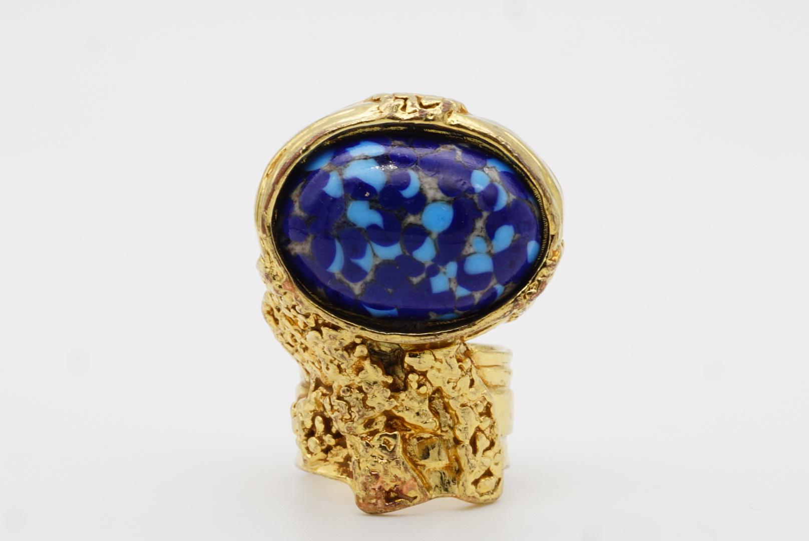 Yves Saint Laurent YSL Arty Navy Blue Dots Mosaic Statement Chunky Ring, Size 7 7
