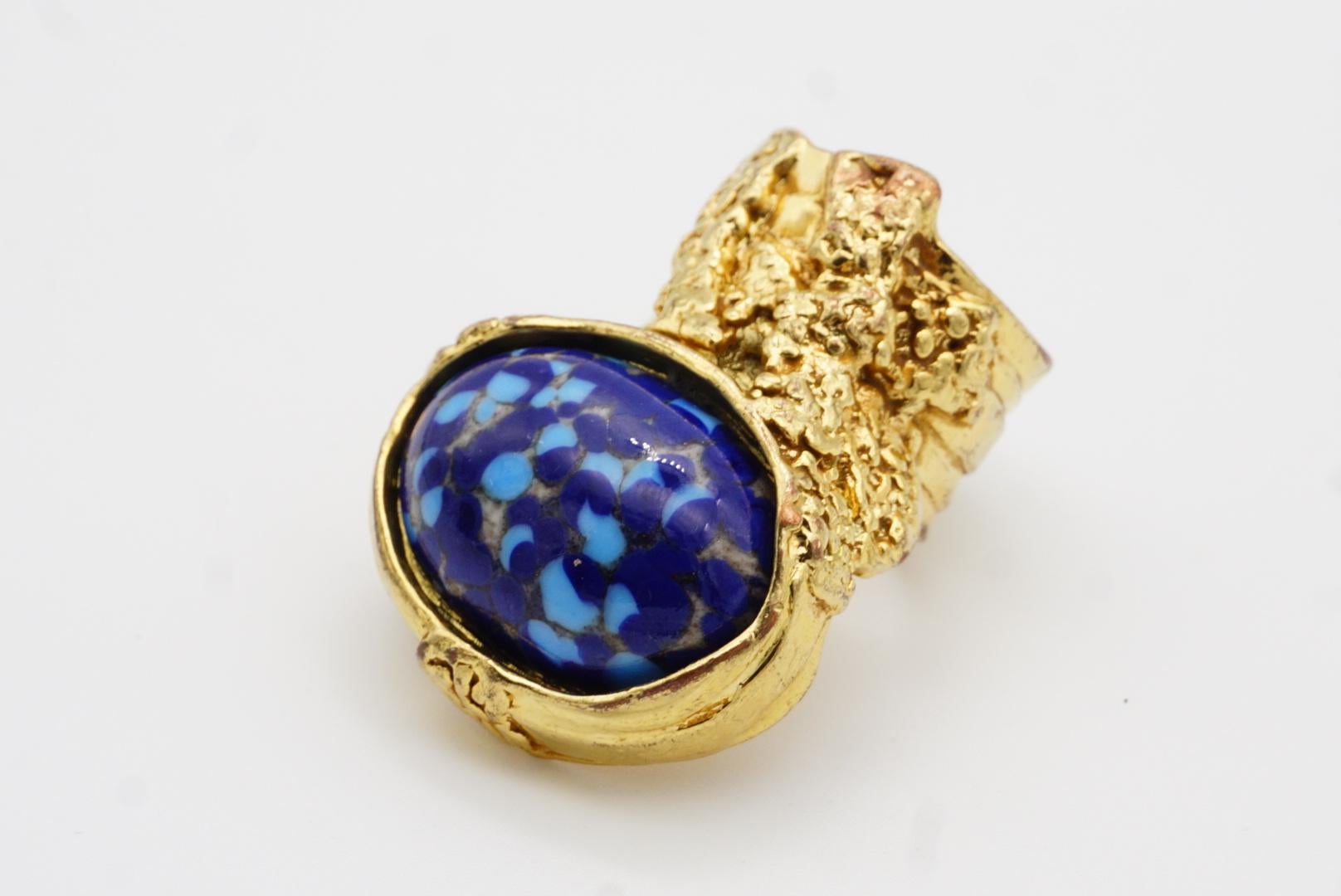 Yves Saint Laurent YSL Arty Navy Blue Dots Mosaic Statement Chunky Ring, Size 7 8