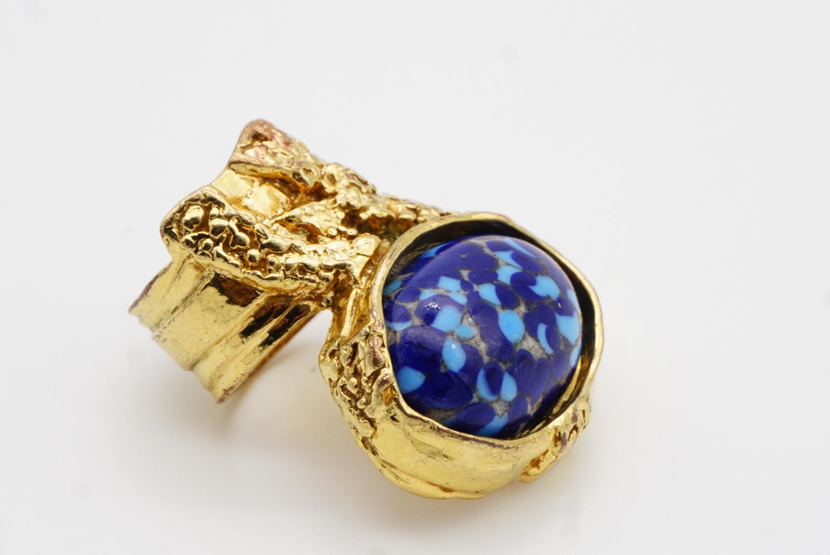 Yves Saint Laurent YSL Arty Navy Blue Dots Mosaic Statement Chunky Ring, Size 7 9
