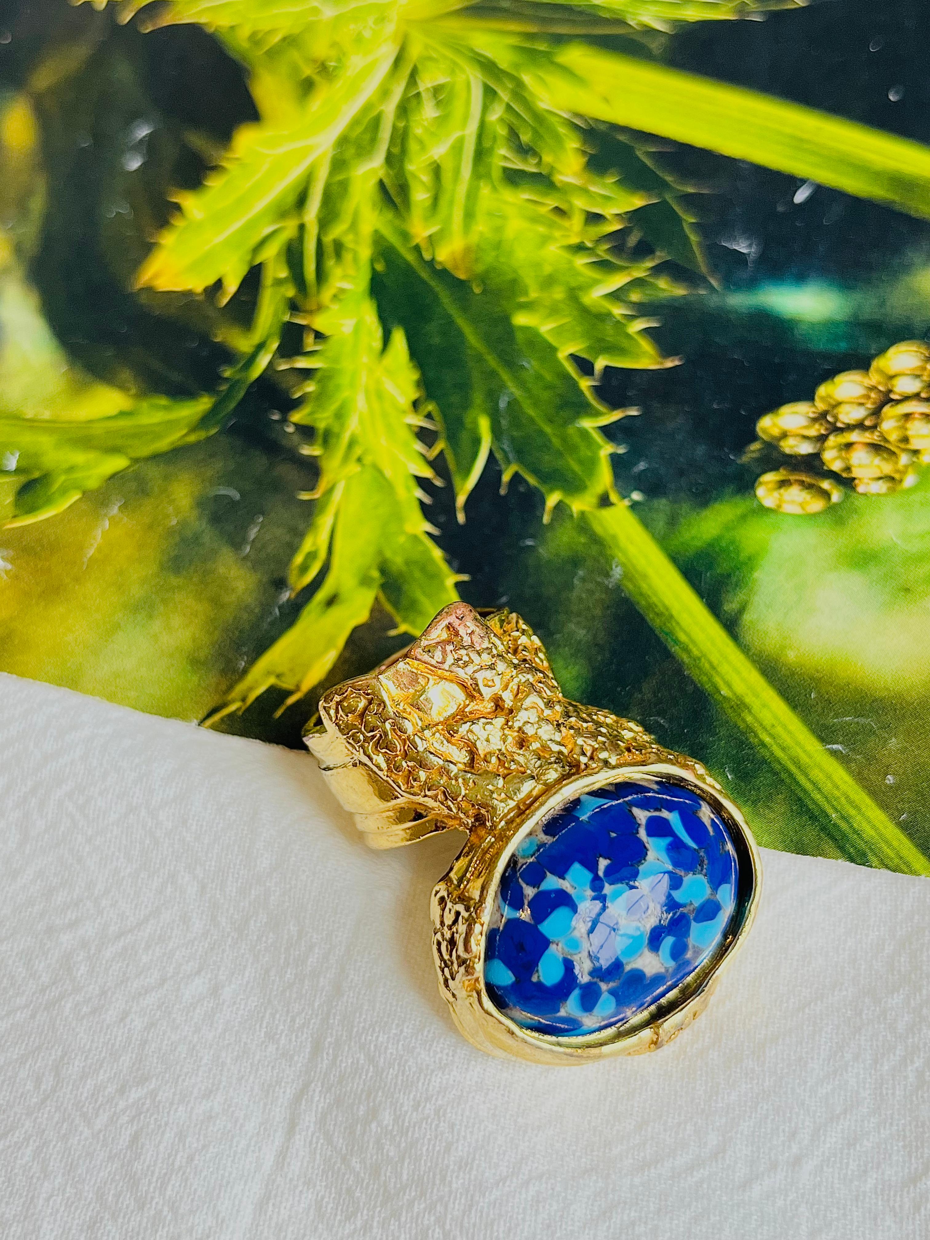 Yves Saint Laurent YSL Arty Navy Blue Dots Mosaic Statement Chunky Ring, Size 7 In Good Condition In Wokingham, England