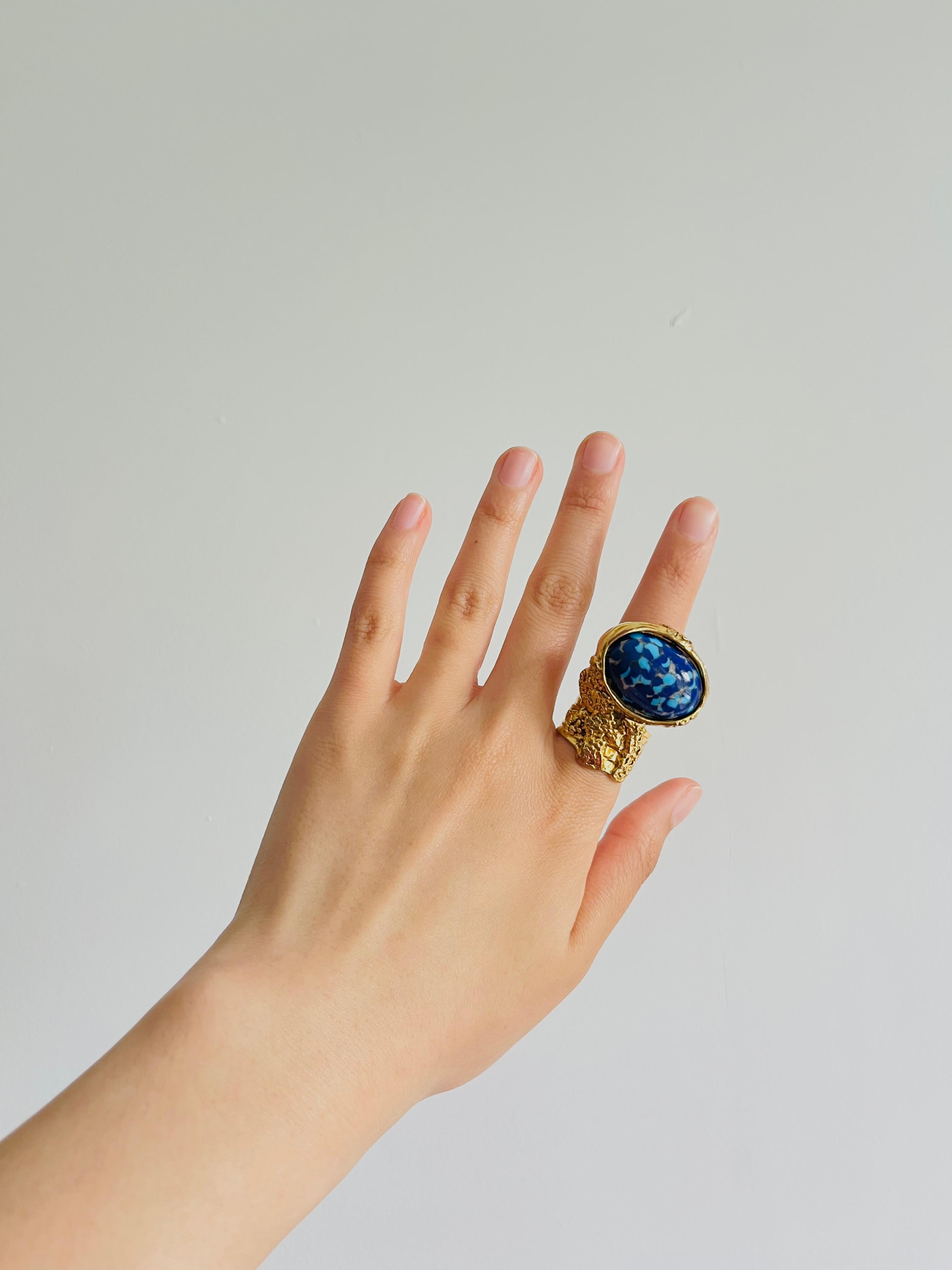 Yves Saint Laurent YSL Arty Navy Blue Dots Mosaic Statement Chunky Ring, Size 7 2