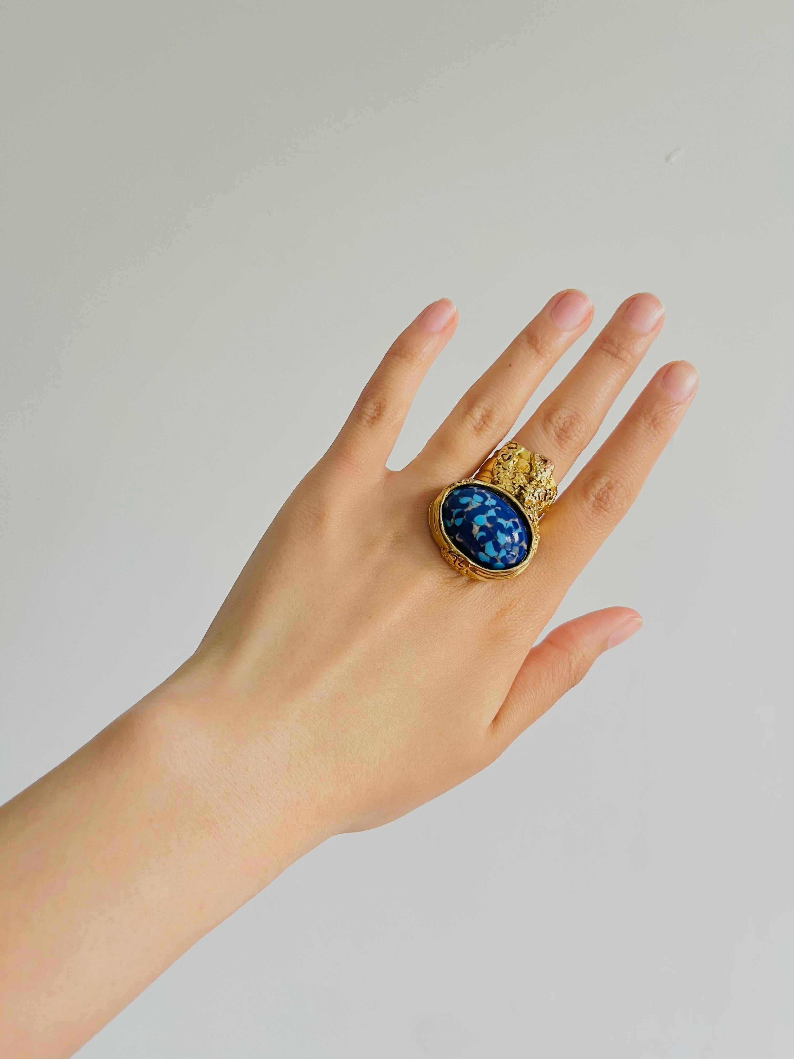 Yves Saint Laurent YSL Arty Navy Blue Dots Mosaic Statement Chunky Ring, Size 7 3