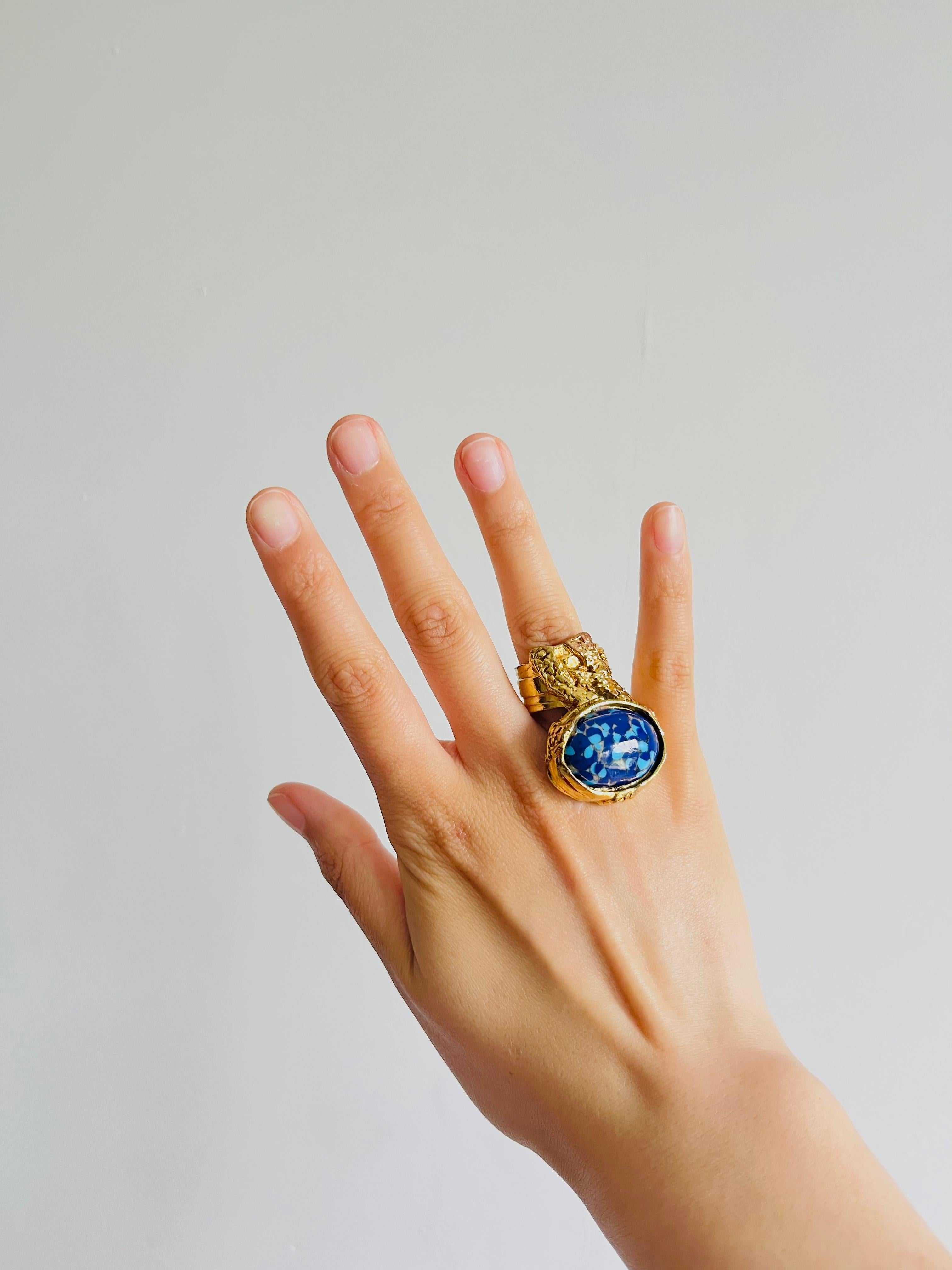 Yves Saint Laurent YSL Arty Navy Blue Dots Mosaic Statement Chunky Ring, Size 7 4