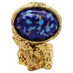 Yves Saint Laurent YSL Arty Blue Dots Mosaic Statement Bague épaisse, Taille 7