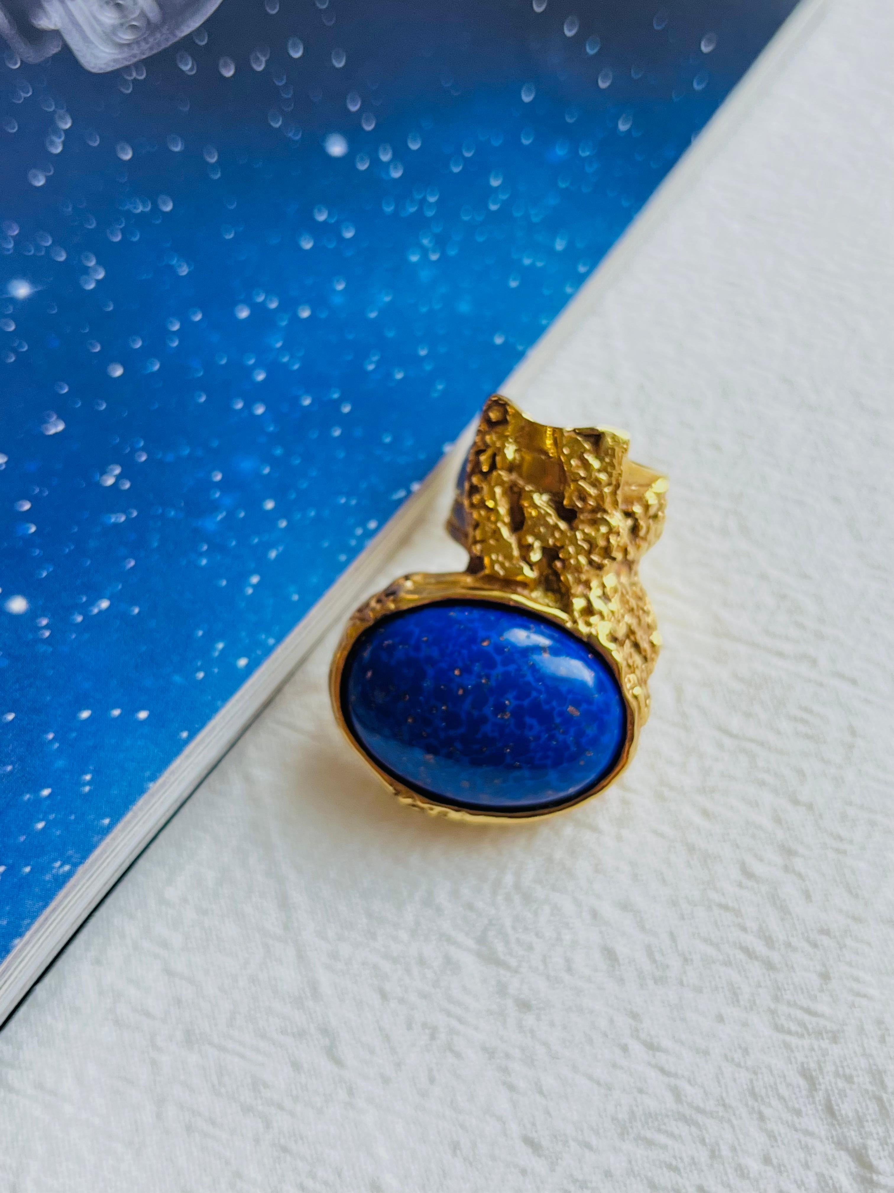 Art Déco Yves Saint Laurent YSL Anello in oro con cabochon in lapis marino, US 4