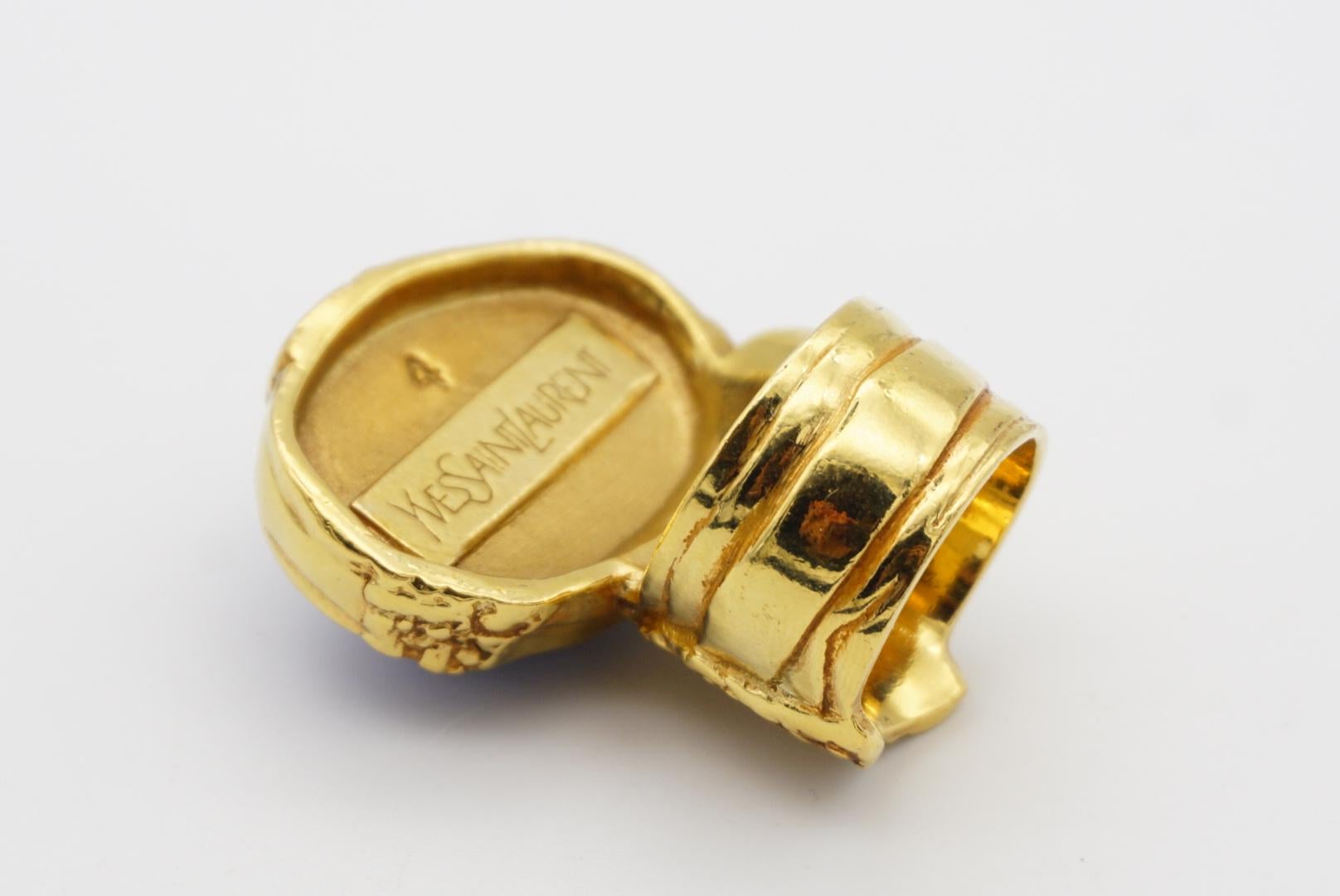 Yves Saint Laurent YSL Arty Navy Blue Statement Enamel Chunky Gold Ring, Size 4 For Sale 2