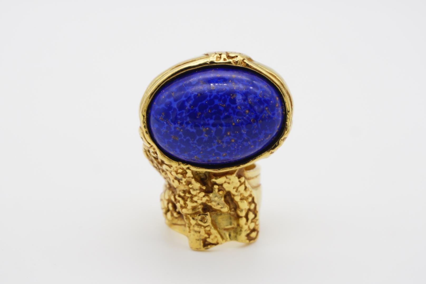 Yves Saint Laurent YSL Arty Navy Blue Statement Enamel Chunky Gold Ring, Size 4 In Excellent Condition For Sale In Wokingham, England