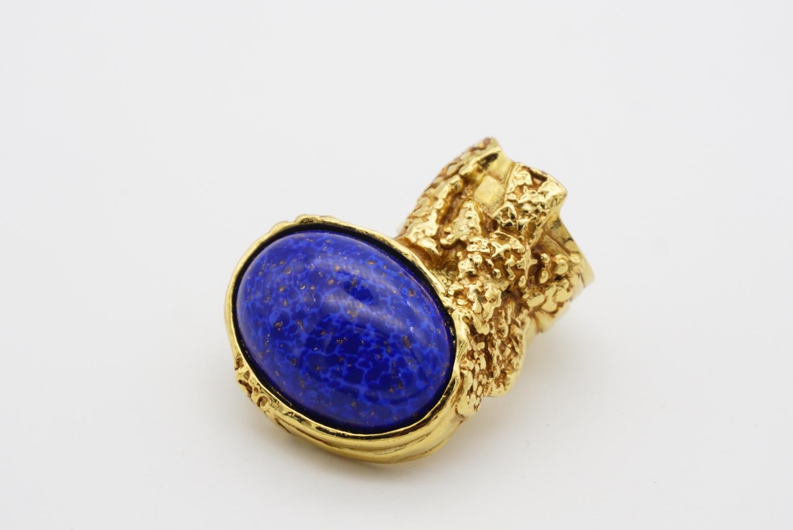 Yves Saint Laurent YSL Arty Navy Blue Statement Enamel Chunky Gold Ring, Size 4 For Sale 1