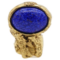 Yves Saint Laurent YSL Arty Navy Blue Statement Enamel Chunky Gold Ring, Size 5