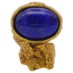 Yves Saint Laurent YSL Arty Navy Cabochon Blue Statement Chunky Gold Ring, US 7