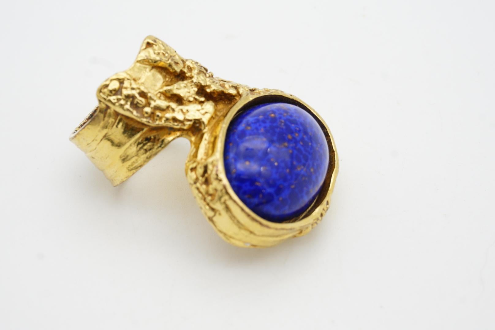 Yves Saint Laurent YSL Arty Navy Cabochon Blue Statement Chunky Ring, US 7, Gold For Sale 5