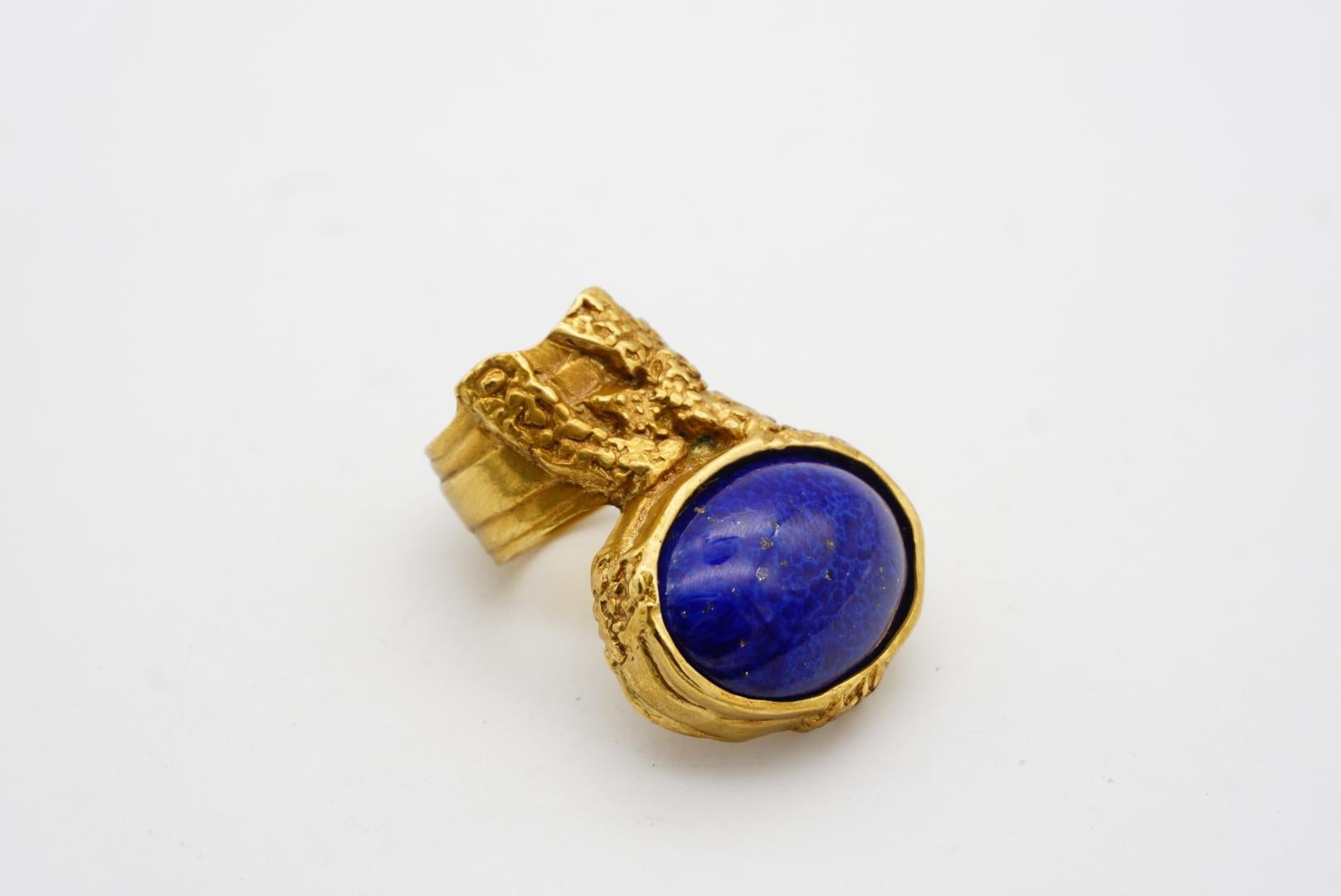 Yves Saint Laurent YSL Arty Navy Cabochon Blue Statement Chunky Ring, US 7, Gold For Sale 5