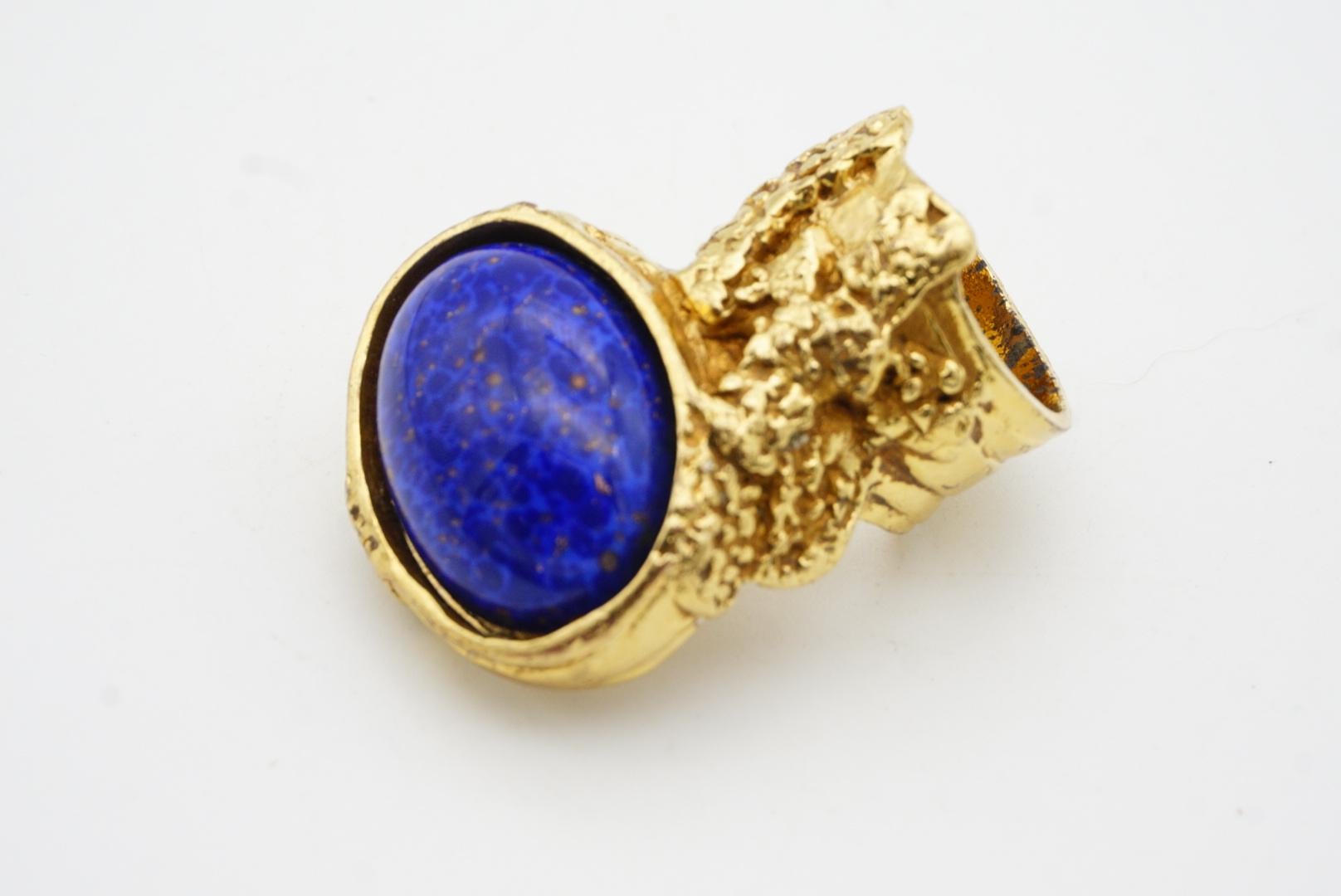 Yves Saint Laurent YSL Arty Navy Cabochon Blue Statement Chunky Ring, US 7, Gold 6