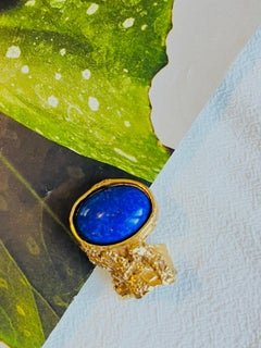 Yves Saint Laurent YSL Arty Navy Cabochon Blue Statement Chunky Ring, US 7, Gold