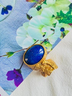 Yves Saint Laurent YSL Arty Navy Cabochon Blue Statement Chunky Ring, US 7, Gold