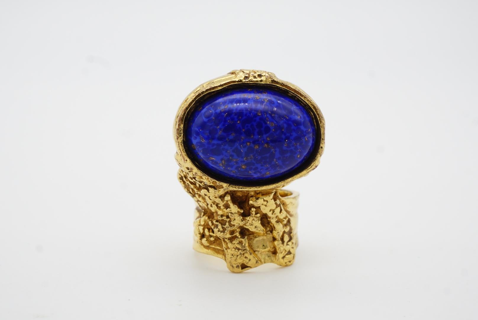 Yves Saint Laurent YSL Arty Navy Cabochon Blue Statement Chunky Ring, US 7, Gold For Sale 3