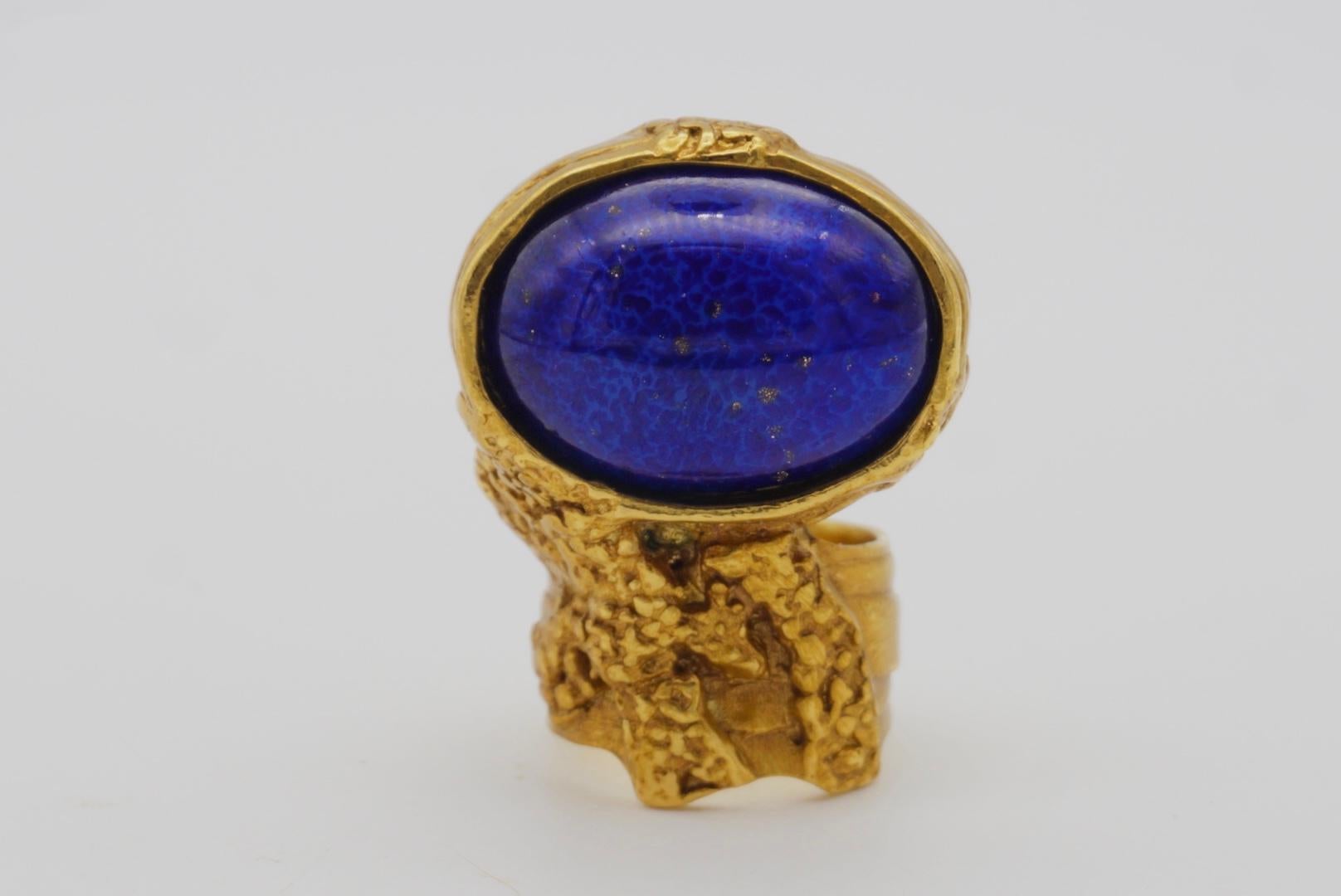 Yves Saint Laurent YSL Arty Navy Cabochon Blue Statement Chunky Ring, US 7, Gold For Sale 4