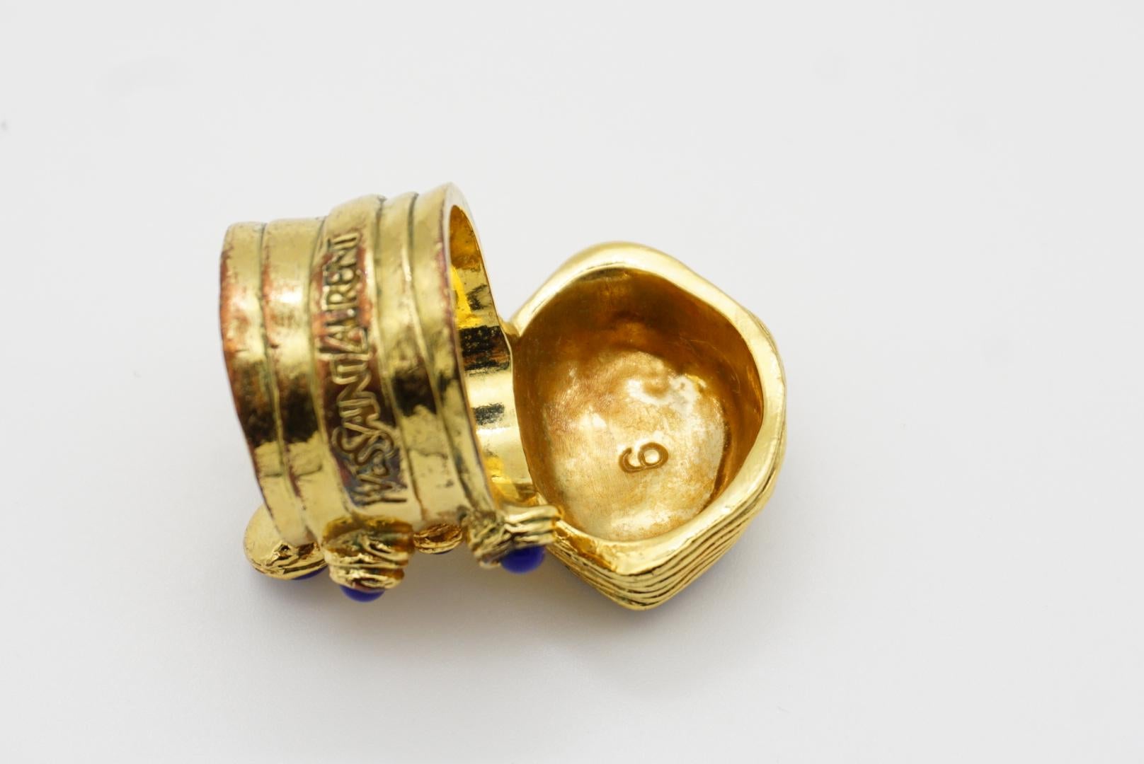 Yves Saint Laurent YSL Arty Navy Cabochon Enamel Dots Chunky Gold Ring, Taille 6 en vente 6