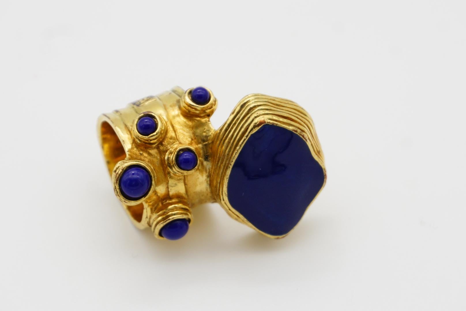 Yves Saint Laurent YSL Arty Navy Cabochon Enamel Dots Chunky Gold Ring, Size 6  For Sale 7