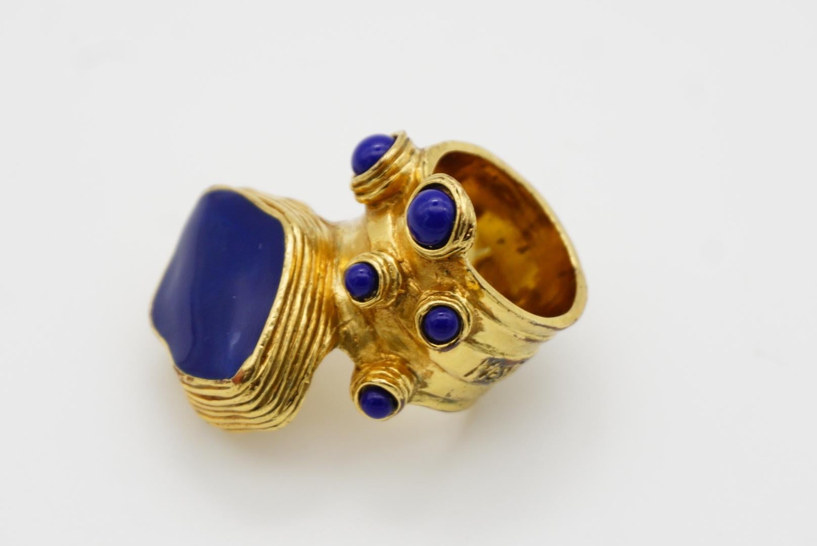 Yves Saint Laurent YSL Arty Navy Cabochon Enamel Dots Chunky Gold Ring, Taille 6 en vente 8