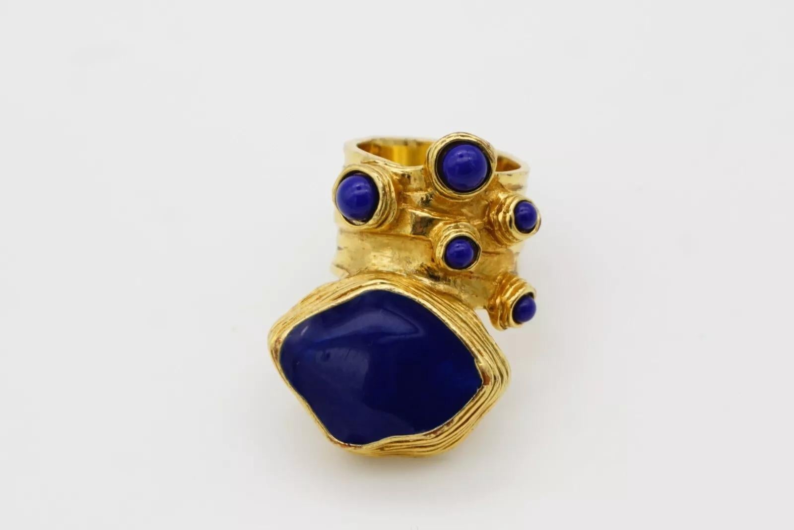 Yves Saint Laurent YSL Arty Navy Cabochon Enamel Dots Chunky Gold Ring, Taille 6 en vente 9