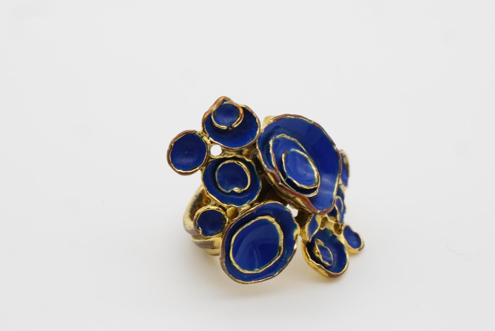 Yves Saint Laurent YSL Arty Navy Cluster Flowers Statement Chunky Ring, Size 6 For Sale 5