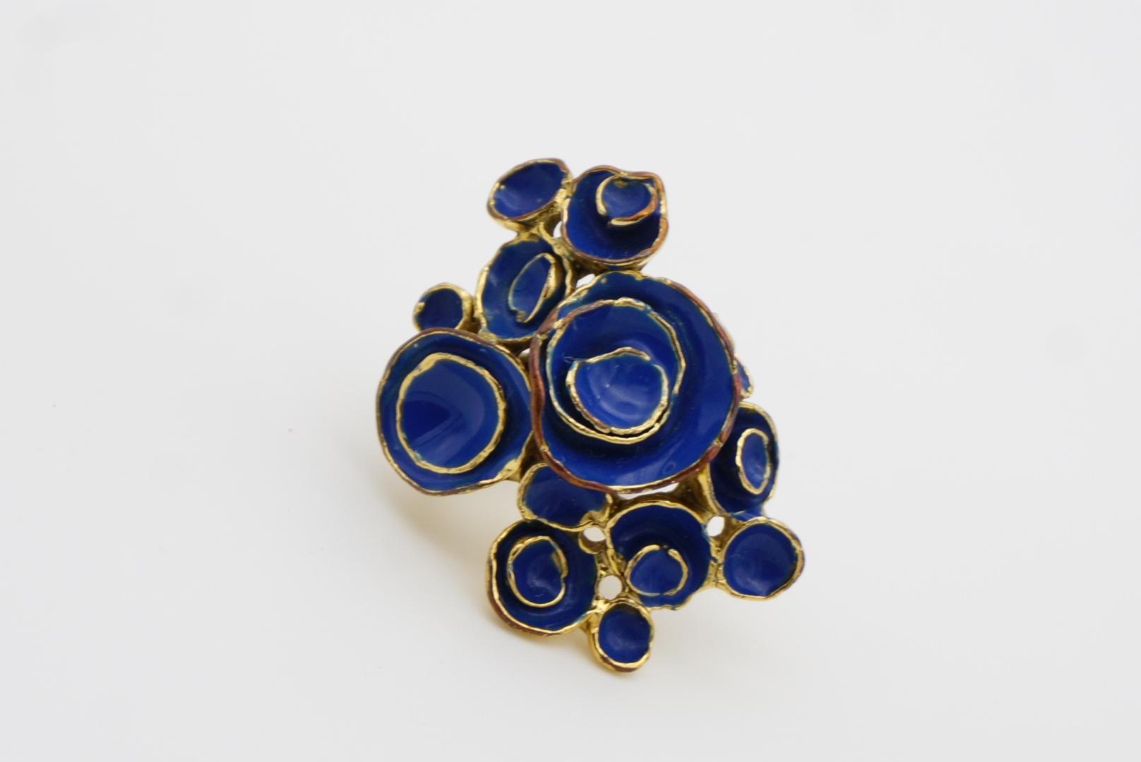 Yves Saint Laurent YSL Arty Navy Cluster Flowers Statement Chunky Ring, Size 6 For Sale 3